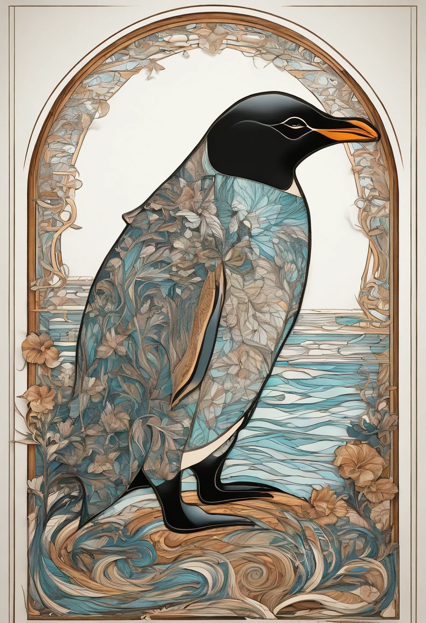 Penguin parent and ,whole body,   Abstract art, style of Rebecca Guay,Fractal Art,colorful,Arctic,cute,Relax,
 Style - Swirl Magic, (masterpiece, 最high quality, high quality, High resolution, Super detailed),