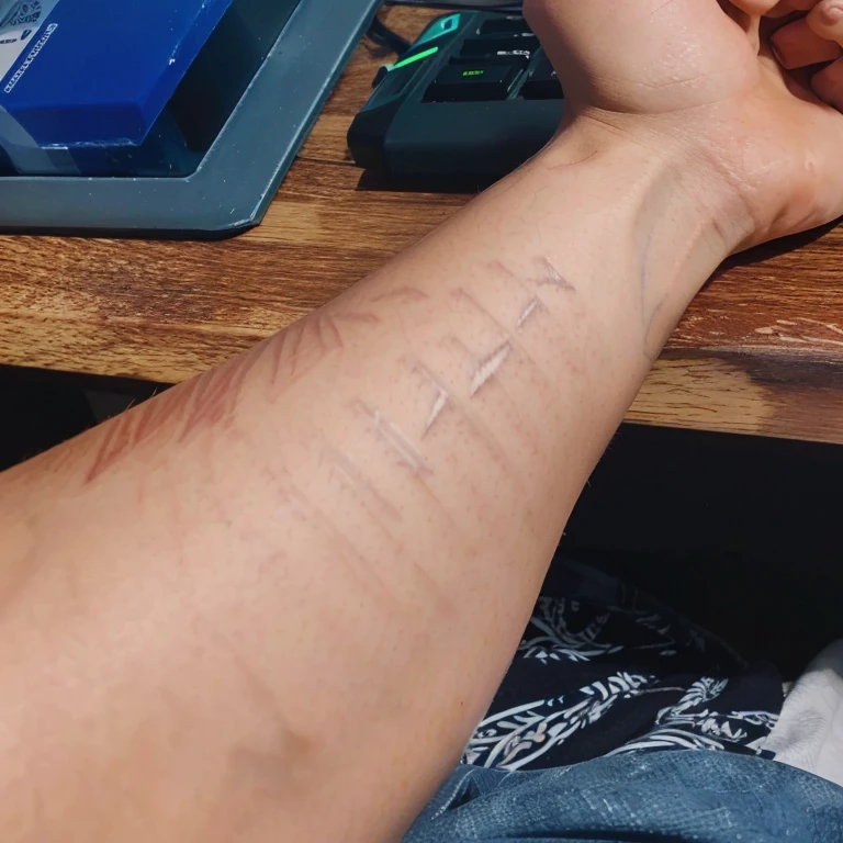 Self harm, 7 fresh cuts on the arm