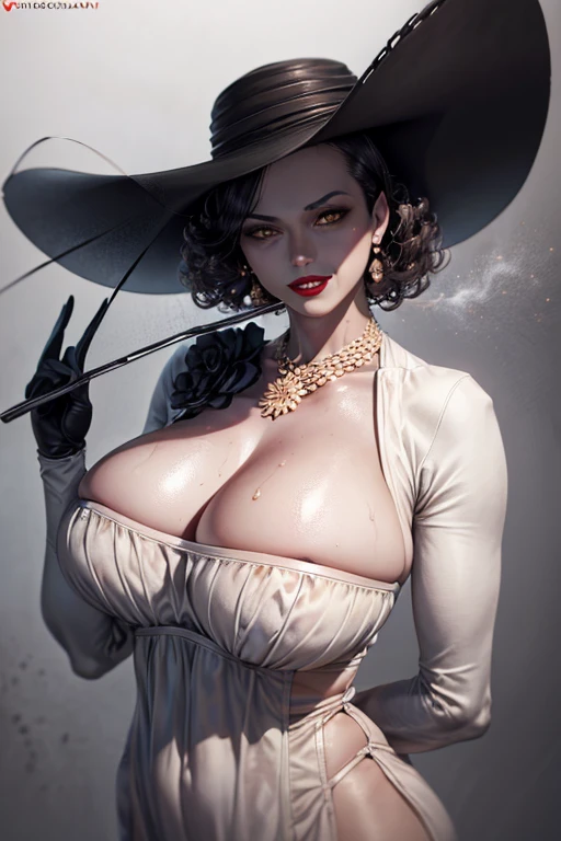 (highest quality,4K,8k,High resolution,masterpiece:1.2),Very detailed,(Realistic,photoRealistic,photo-Realistic:1.37),Beautiful mature woman, Lady D,length, Black hair perm,Healthy Body,
Very detailed armpit,Beautifully detailed sweat glands,Smooth skin texture,Carefully drawn,
(Black Hat,White clothes with cleavage visible,), (humidity:1.2), Beautiful Eyes, (Attractive face:1.2), (White skin),Sticky with sweat,In a dynamic pose,