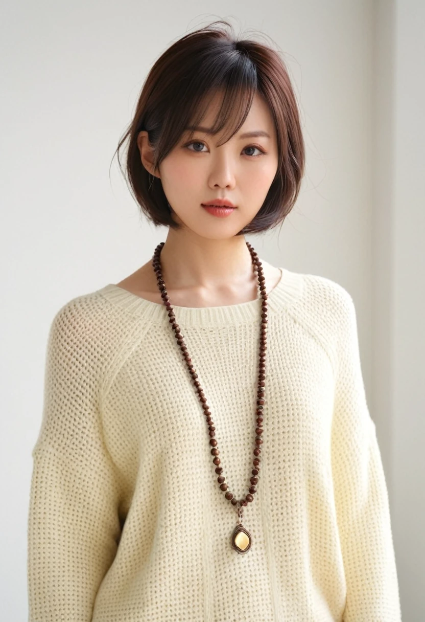 ((maSutepiece,highest quality)), (photographrealiStic:1.4),((maSutepiece,8k))、White wall、(White Room)、((Full body photo))、Shot in natural light、Highly detailed face and Skin texture、highly detailed lipS、correct State of the human body、Super high reSolution、(Photorealistic:1.4)、highest quality, 1 Beautiful Japan Woman, 25 yearS old, S, 250mm lenS、Light Yellow Knit、(Dark brown medium Shorthair)、JapaneSe woman、(Dark brown hair)、VerSatile poSeS、Looking into the camera、Natural color lip、Winter clotheS、 necklace、indoor