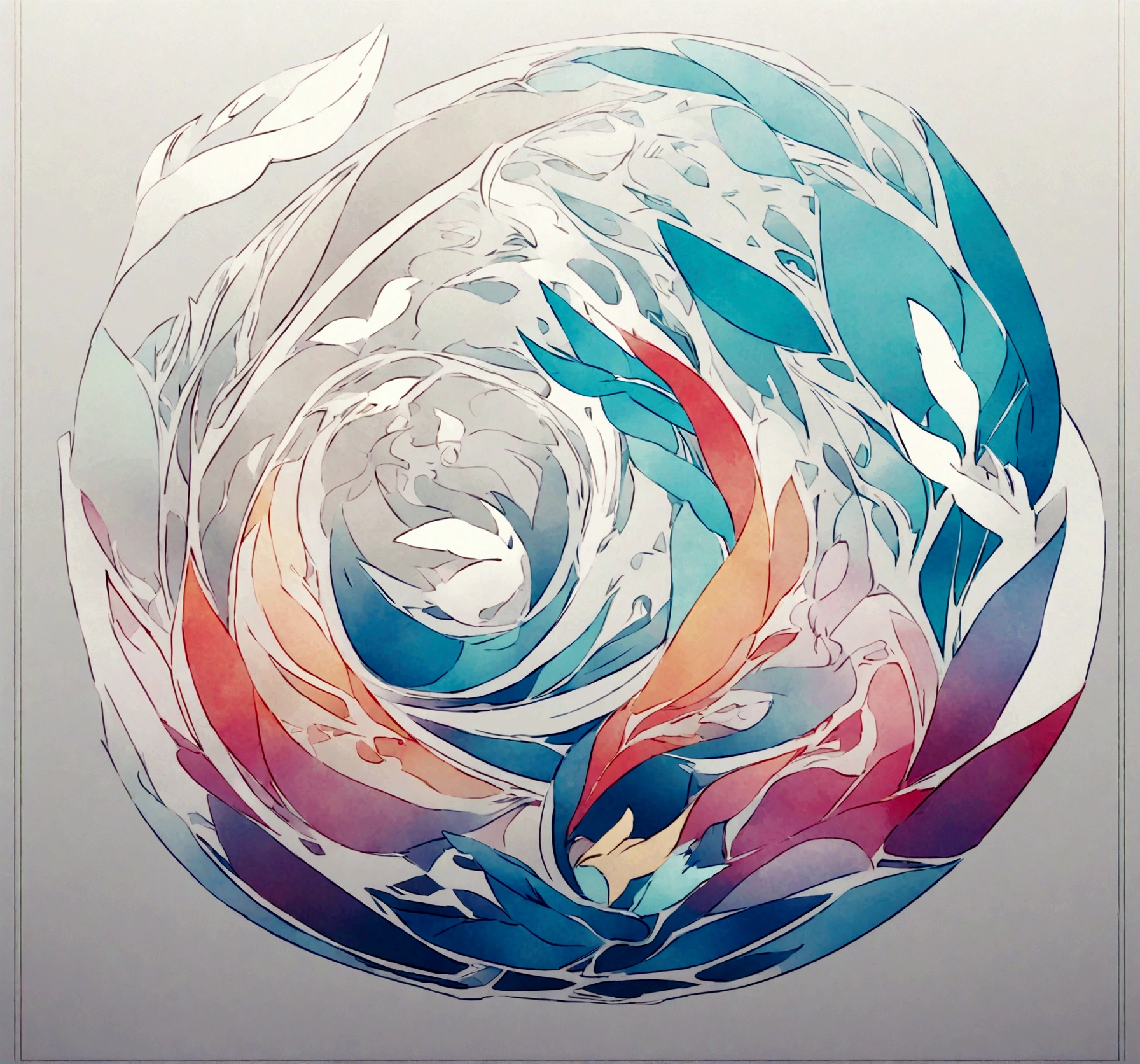 Create a cinematic, abstract symbol for a film production company based on stories and music. The logo should represent the companionship between a boy musician, A Storyteller Fantasy Bird and a Dreamy Feather. Minimalist symbol design