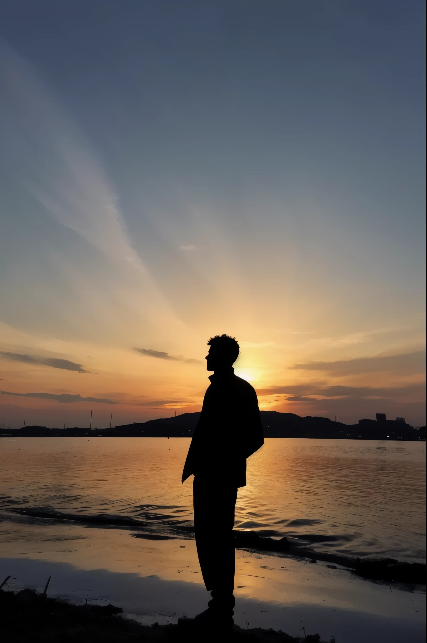 Silhouette of a man standing outdoors at sunset