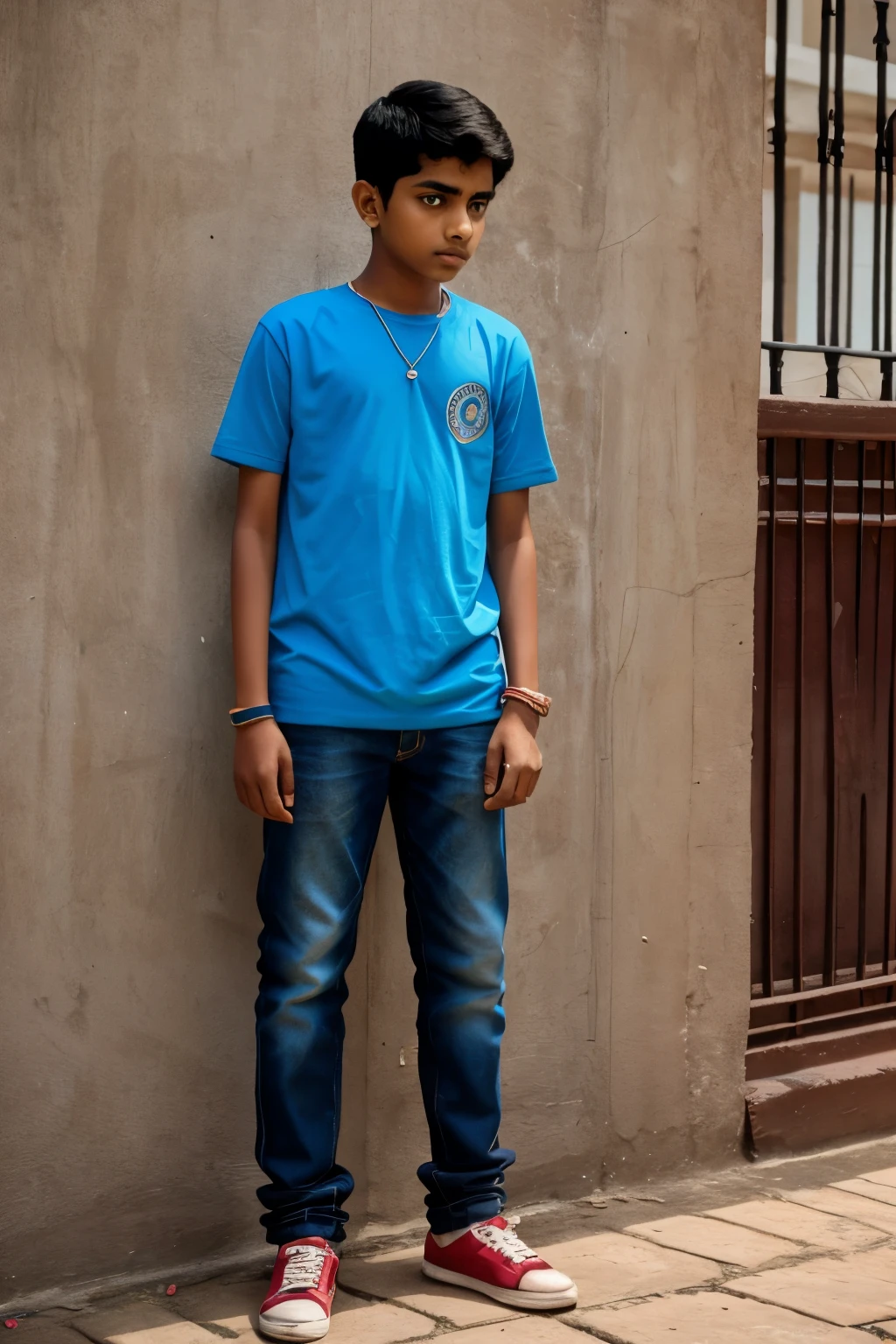 Indian age boy standing straight, depressed,4k
