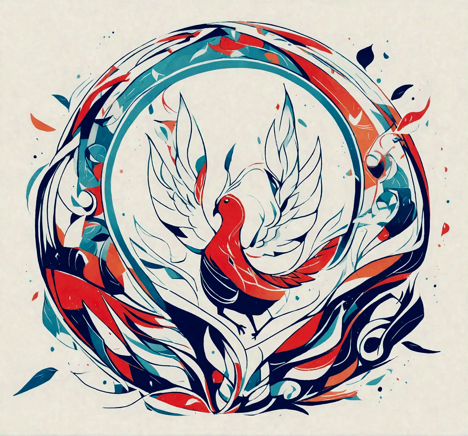 Create a cinematic, abstract symbol for a film production company based on stories and music. The logo should represent the companionship between a boy musician, A Storyteller Fantasy Bird and a Dreamy Feather. Minimalist symbol design