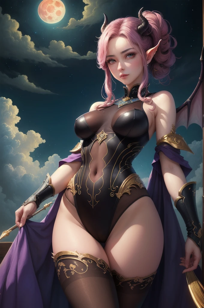 ((highest quality)), ((masterpiece)), (detailed), Succubus, 天superiorの美しさ, 雲のsuperiorに座る, (Fantasy Illustration:1.3), Captivating Gaze, leotard, pantyhose, stockings, Bodysuits, Seductive pose, Delicate Wings, The charm of another world, Mystical Sky, Big Moon, Moonlit Night, Soft colors, (detailed cloudscape:1.3), (High resolution:1.2), From below, (evaluation_Explicit), (score_9, score_8_superior, score_7_superior, score_6_superior, score_5_superior, score_4_superior, High resolution, 4K)