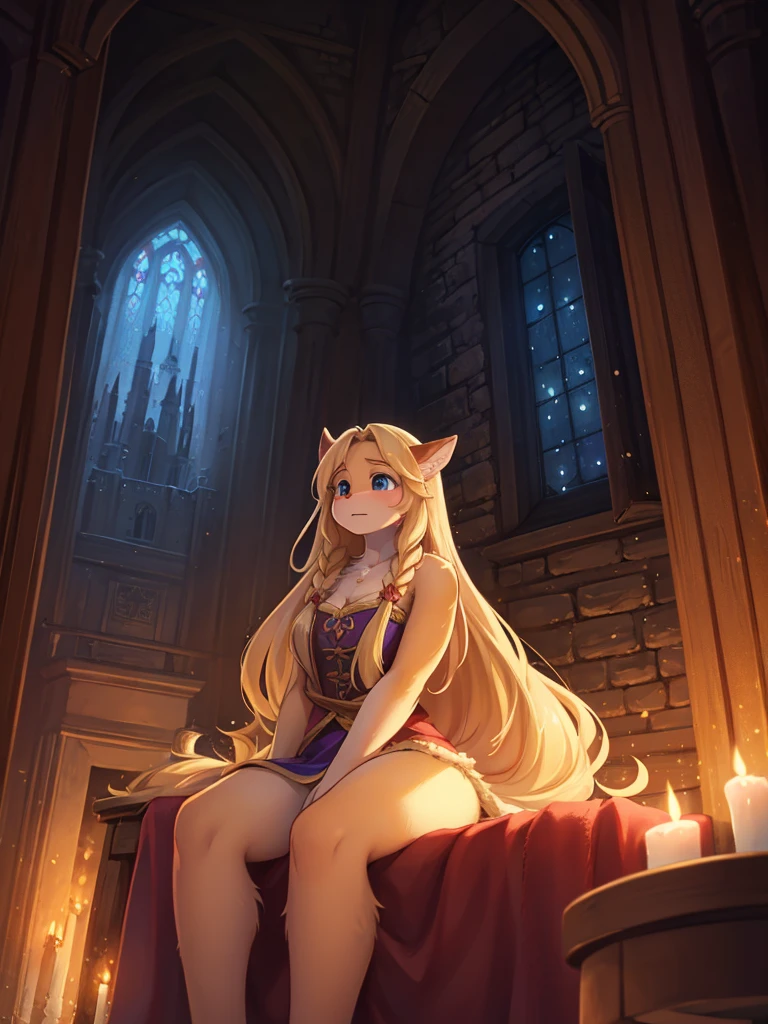 Hallucination, daydream , Fear , bokeh , hairy fur , Rapunzel in the Tower , long blond hair