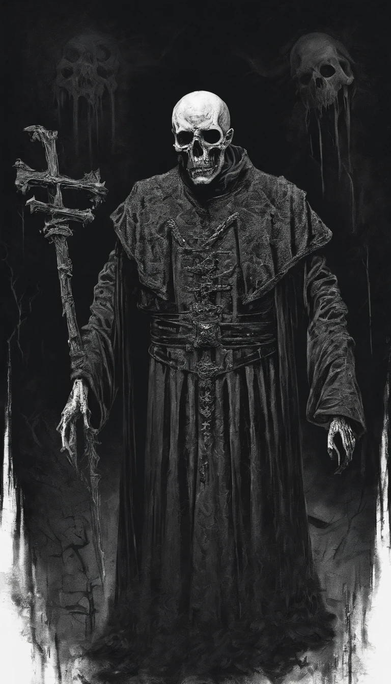 Priest being killed, gore and bones