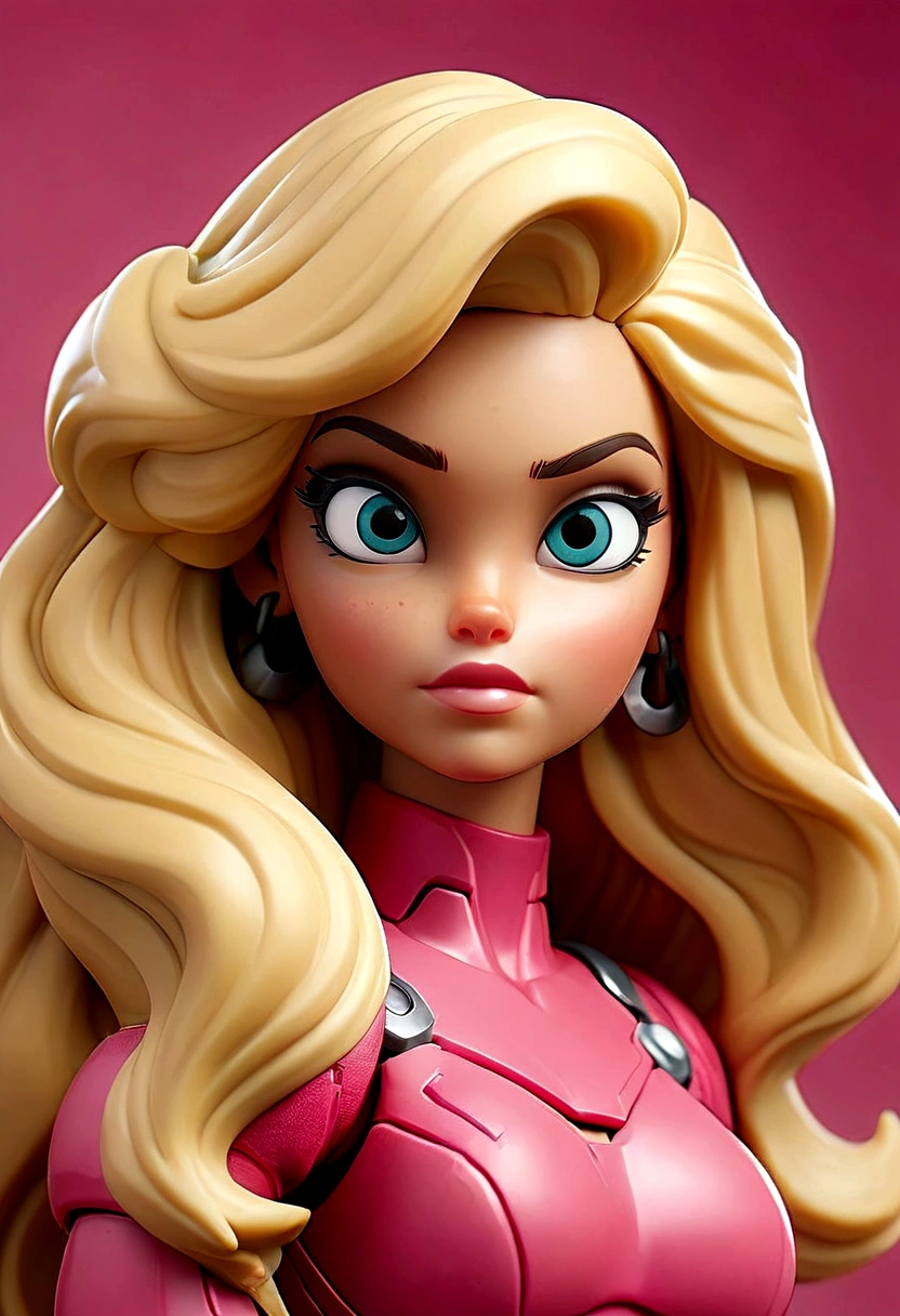 pink barbie hulkbuster, barbie head with blonde long hair