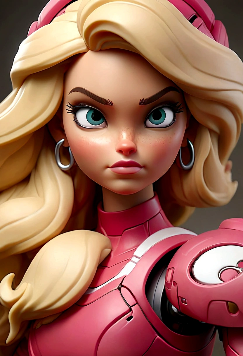 pink barbie hulkbuster, barbie head with blonde long hair, wear nike sneakers