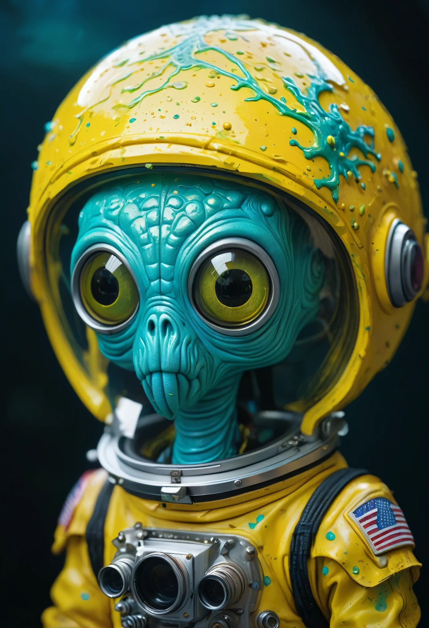 8K, ARTISTIC photogrAphy, best quAlity, mAsterpiece: 1.2), A (potrAit:1.2) Don Bluth Style  ASTRONAUT Cthulhu yellow Toon Doll, full body RAW candid cinema, cyan hair, 16mm, color graded portra 400 film, remarkable color, ultra realistic, sad admosphere, dark lighting, oppressive atmosphere, depressive colors, kodak portra 400, photograph,r, Natural Light,  Pinhead lighgts, blur reflection, Brush Strokes, Smooth, abstract, Splatter, Oil On Canvas, rainbow colors, fractal isometrics details bioluminescens : a stunning realistic photograph of wet bone structure, 3d render, octane render, intricately detailed, titanium decorative headdress, cinematic, trending on artstation | Isometric | Centered