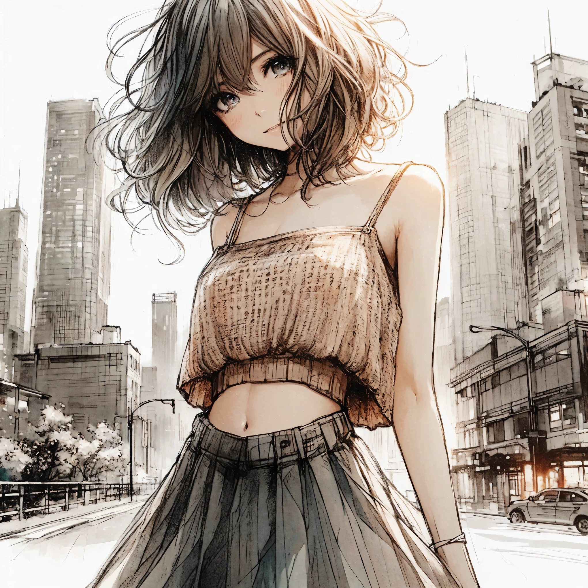 Official art using high-quality hand-drawn watercolor sketch techniques. (best quality,4k,8k,highres,masterpiece:1.2),ultra-detailed,beautiful detailed gray eyes,A girl with beautiful eyes, everyone, beautiful anime girl, cute anime girl, smooth anime art, anime style, elegant colors, soft lighting, delicate beautiful wet eyes, very coquettish, (beautiful large breast:1.2), (correct hands:1.2),