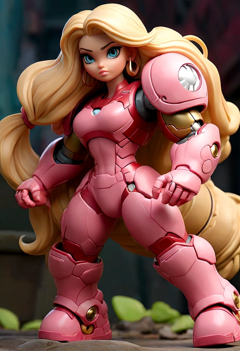full body of pink barbie hulkbuster, barbie head with blonde long hair, wear nike sneakers