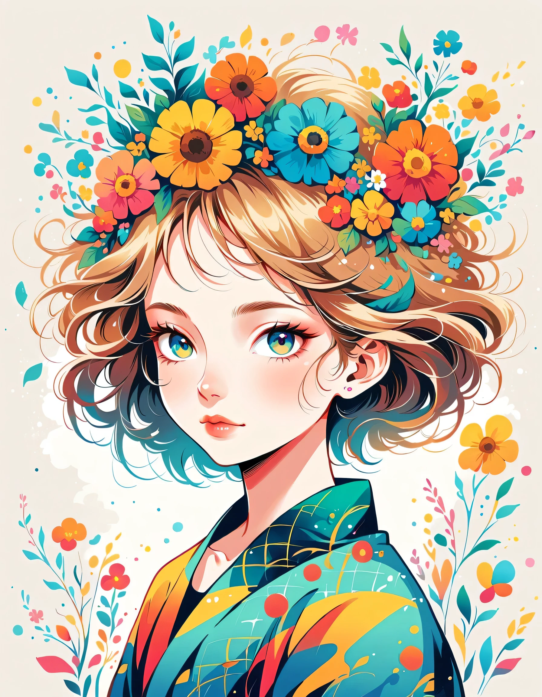 itabamoe style, Stylish design，Stylish fashion，Simple Line Initialism，Abstract art，Urban Background, (((The most beautiful girl))), Lips in Love, colorful flowers
