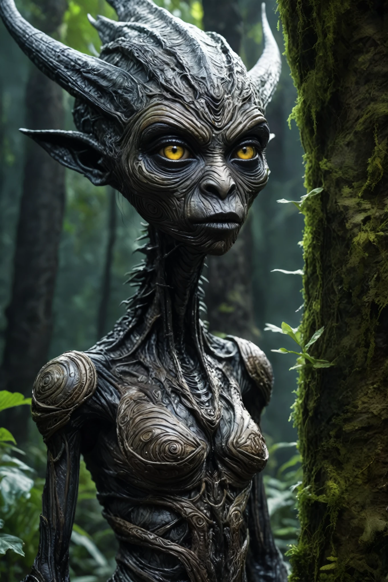 fullb body length shot,beggar niobium graphite mummy of Alien Entity,native africa sparas, wants eat,survival in criminal city of future,Cinematic,soft colors, Technicolor,natural skin textures, hyper realism, hyper detailed,Extremely detailed,High contrast,Masterpiece,Realistic,Ultra Detailed, intricate details,realistic humid leather,extremly intricate,Epic Realistic, cinematic style, irina yermolova,high contrast,hdr,extremely detailed, [deep night landscape],masterpiece, intricate details, eyes extremely detailed, high detailed eyes,8k resolution,retina, Nikon Z9,Korea,orc,Li River in Guangxi Zhuang of Italia, Pisces, pointed ears，perfect, moana，transition between two art styles, Double contact, X-ray, Creative, vivid light, fantasy, Abstract, Surrealism, super detailed, high resolution, trap against fairies between trees,insanity wear
