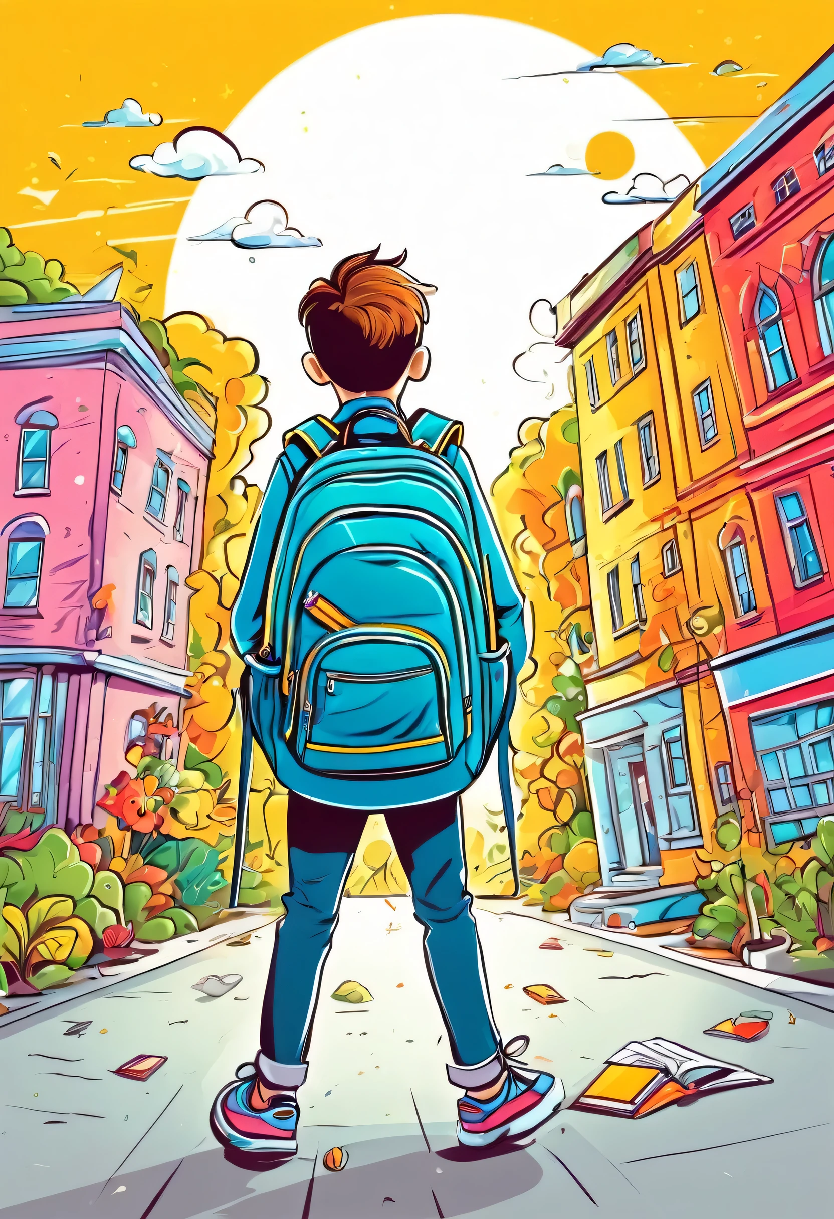 nice and creative illustration of "back to school", cartoon, vibrant color, 