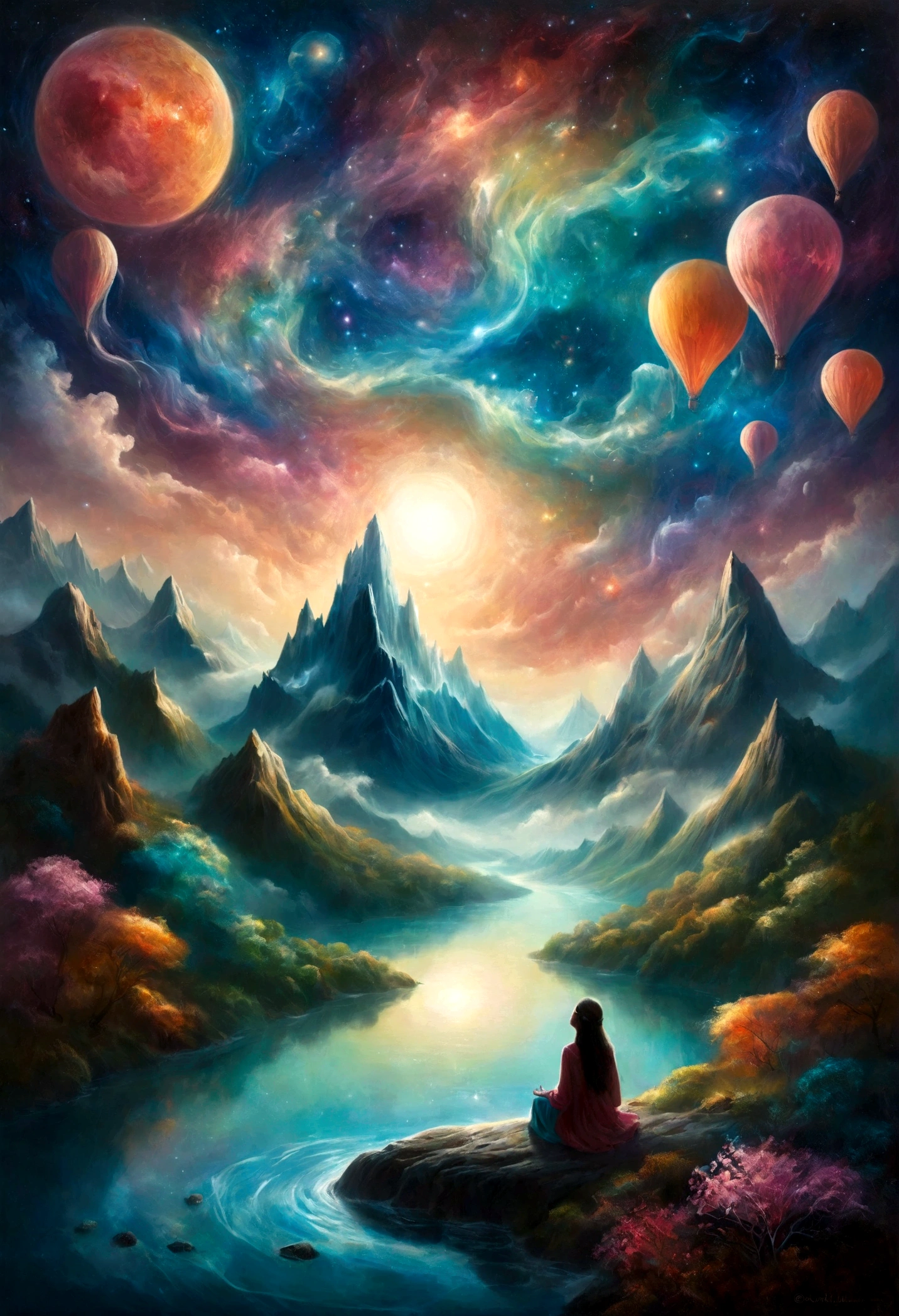 Imagine a world where art flourishes in the realm of dreams, a place where reality dissolves and imagination is unleashed without restrictions. In this dream space, every dream is a work of art in itself, compuesta de colores vibrantes, fluid shapes and surreal scenes that defy logic and gravity. Paintings in dream dreams are not limited to canvases. En su lugar, The sky becomes a vast mural where stars form constellations that tell ancient stories and clouds transform into fantastic creatures that come to life with every breeze.. Los paisajes cambian con cada paso, and a simple path can lead to a city of glass or an enchanted forest where the trees whisper secrets. The sculptures in this kingdom are ephemeral and changing, formed by the golden sand of imaginary deserts or by the liquid light of impossible moons. These shapes are never static; se mueven y evolucionan, reflecting the emotions and thoughts of the dreamer. A mountain can become whatever you decide, and a river can be transformed into a path of stars that guides travelers to new horizons. Music in the dream world is a symphony of ethereal sounds. Los susurros del viento, The murmur of rivers and the distant echoes of children&#39;s laughter mix to create melodies that could not exist in waking life.. Estas canciones tienen el poder de alterar el paisaje, causing giant flowers to sprout to the beat of a soft ballad or crystal towers to rise to the crescendo of a symphony. The characters that inhabit these dreams are living works of art. Seres con alas de mariposa, piel de colores iridiscentes y ojos que reflejan galaxias enteras, cada uno de ellos representa una faceta de la mente creativa. They interact with the dreamer, offering wisdom, adventures or simply company on a journey through this fantastic kingdom. In this dream world, el arte no solo se observa, sino que se