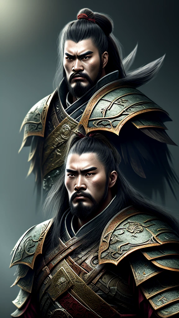 I《Three Kingdoms》Characteristics of the work, concept art of a warrior, For Honor character concept art, Inspired by Hu Zaobin, complex fantasy characters, Inspired by Li Gonglin, author:Li Zai, Guan Yu, Amazing 8k character concept art, High-definition concept art by experts, Senior Character Artist, Photo of an adult male warrior