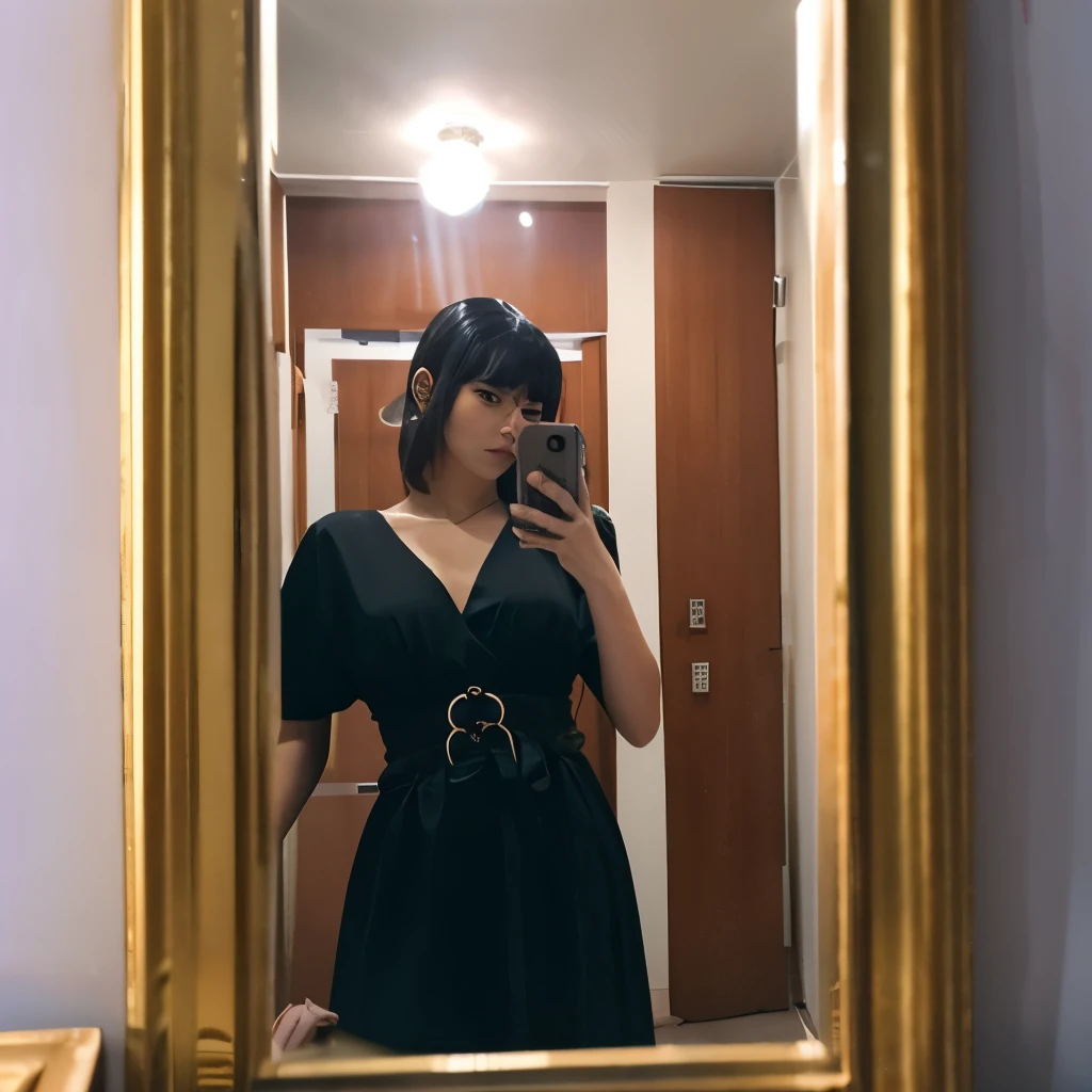 Selfie in a full-length mirror with a sign 🫰