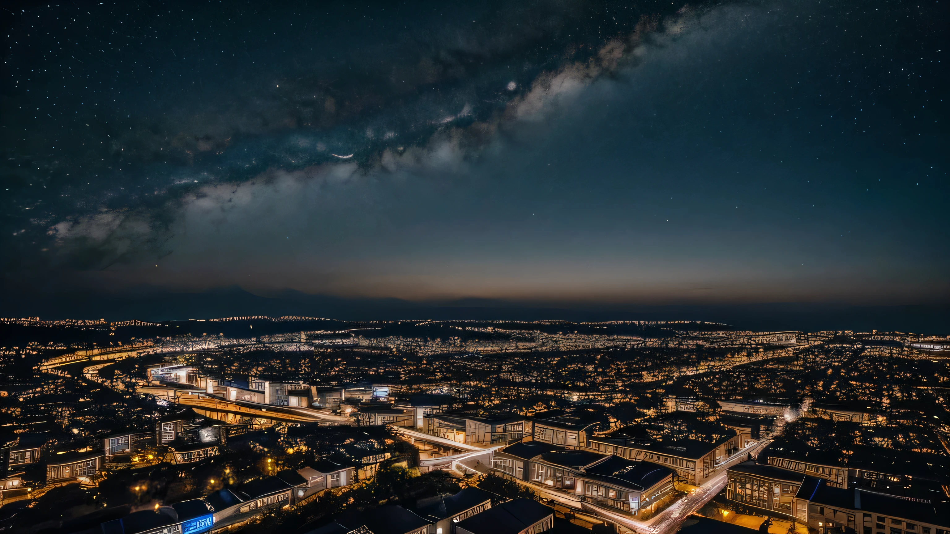 Stars scattered in the dark night sky，An elegant woman is standing looking at the night view