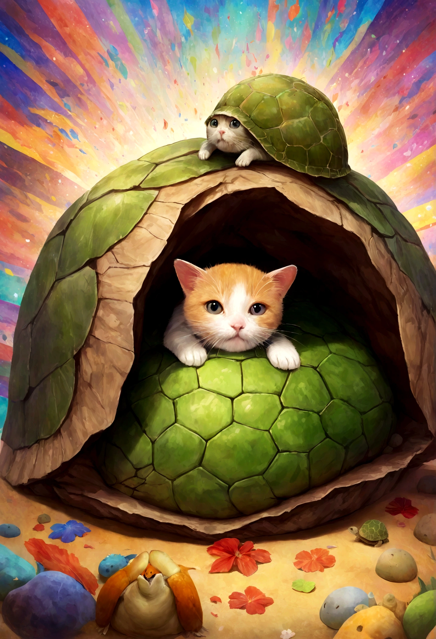 photoactual,Kind，elder，Holding，A kitten with a tortoise shell
