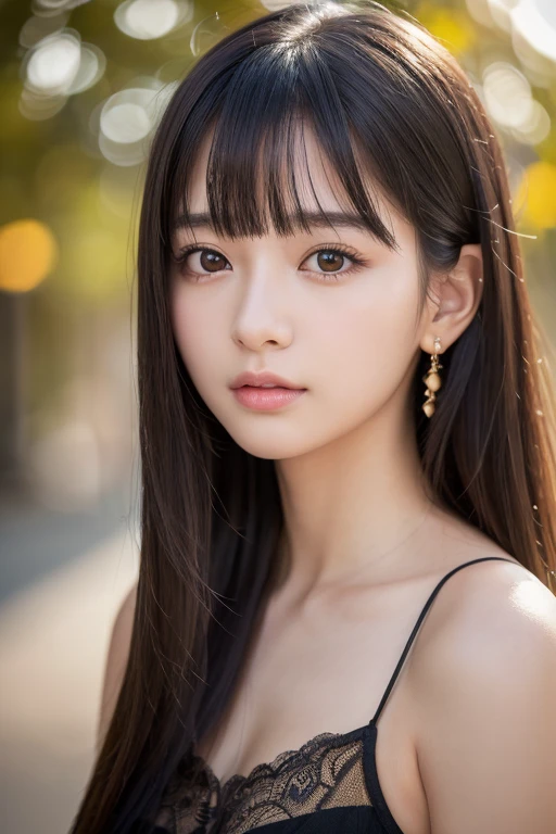 (High resolution:1.3), (16k, Photorealistic, Raw photo, Best image quality: 1.4), Japanese, (One Girl), Beautiful Face, (A vivid face), (Black-haired、Long Hair:1.3、bangs:1.2), (Black Eyes 1.3), Beautiful Hairstyles, Realistic eyes, Beautifully detailed eyes, (Realistic Skin), Beautiful skins, attractive, 超A high resolution, Surreal, High detail, Golden Ratio, Highly detailed background, Realistic Background, Focus on the whole, Highly detailed cute girl,(20-year-old)