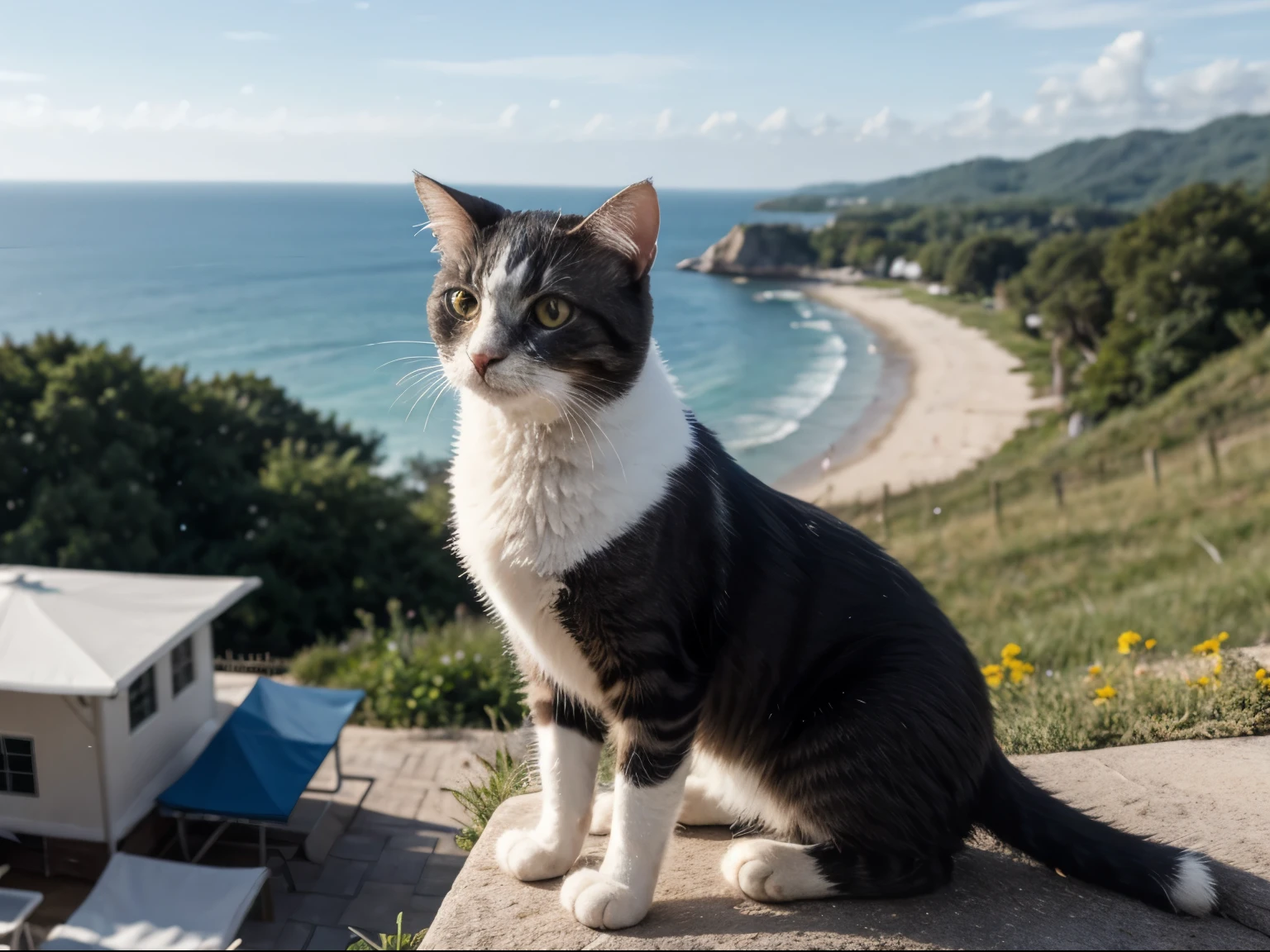 cat on vacation in summer