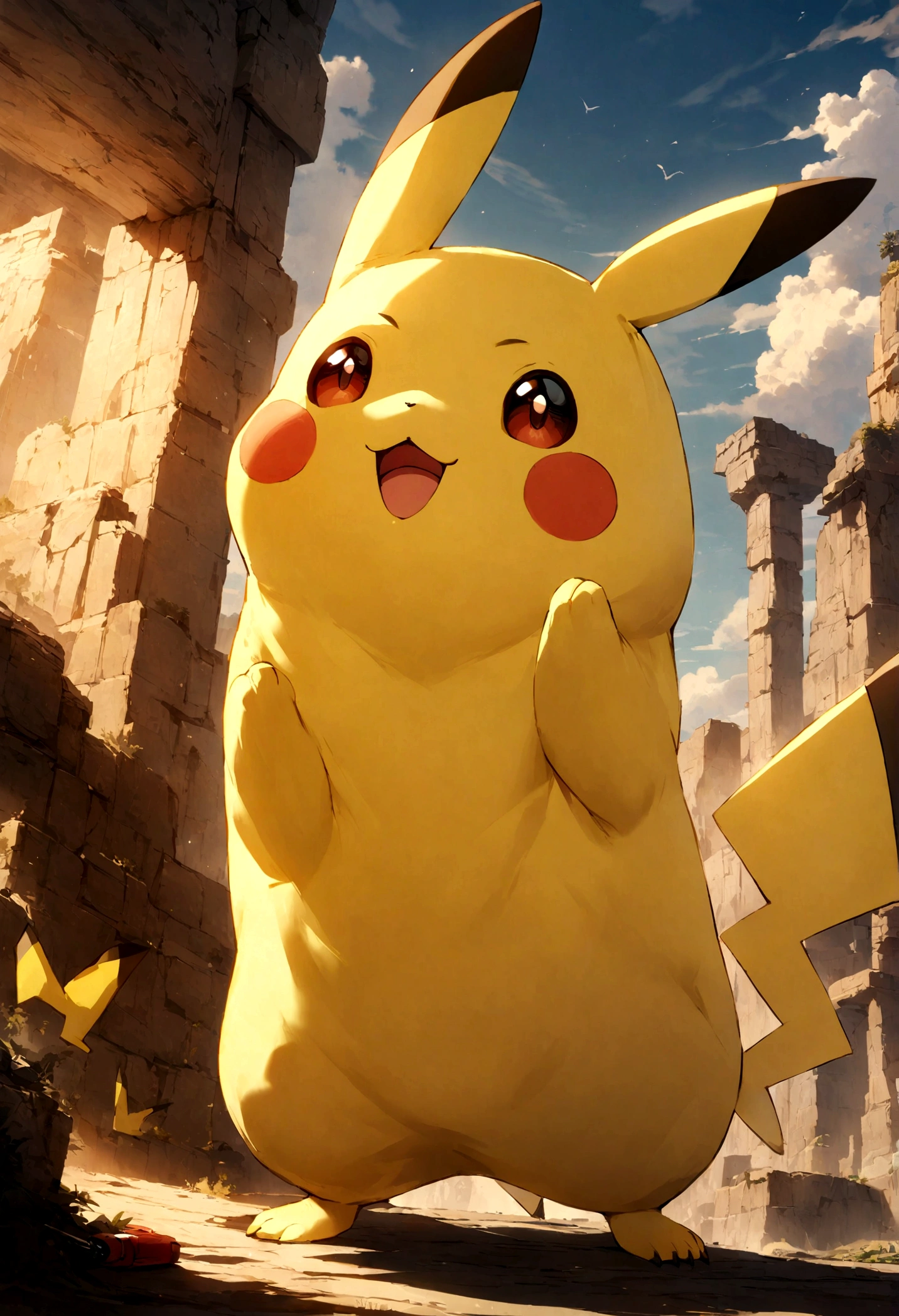  Pikachu is a yellow, mouse-like creature with electrical abilities.