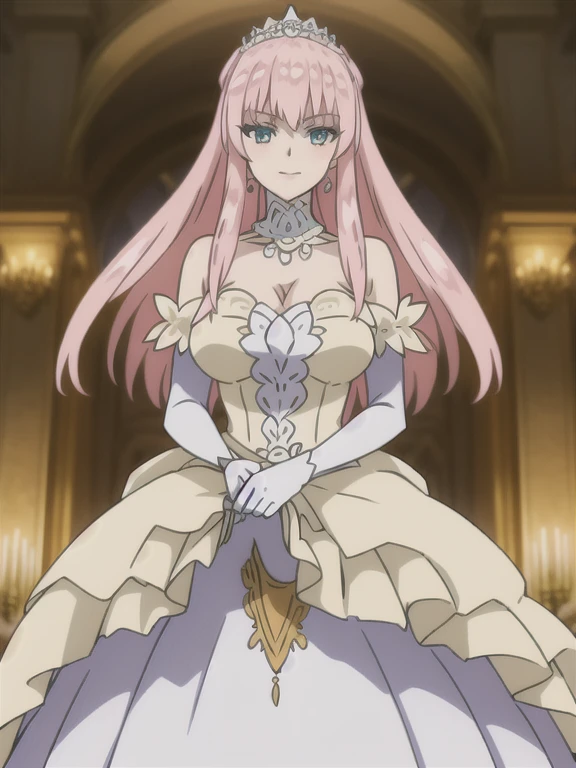 ((Best quality))),((Ultra-detailed)),((illustration)),((Disheveled hair)),((frilld)),(1 girl),(Solo),
1girl,solo,rating:safe,wedding,bare_shoulders,breasts,bridal_gauntlets,bridal_veil,cleavage,clothing,crown,curtsey,dress,drop_earrings,earrings,elbow_gloves,female,female_only,gloves,headdress,headwear,jewelry,layered_dress,long_hair,looking_at_viewer,necklace,skirt_hold,smile,standing,strapless,strapless_dress,tiara,veil,very_long_hair,white_dress,white_footwear,white_gloves,
pink_hair,aqua_eyes