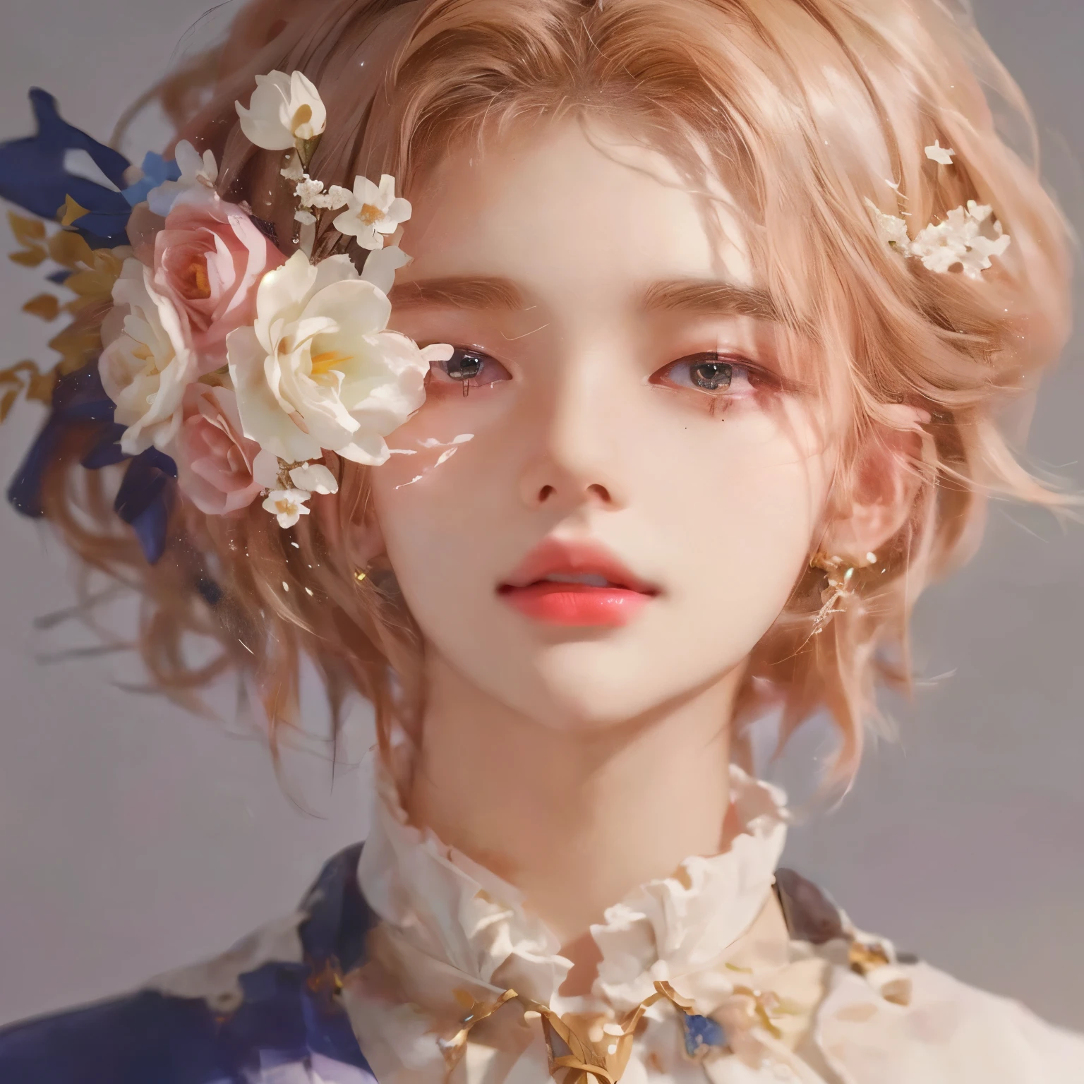 a close up of a beautiful guy with a flower in his hair, guweiz, artwork in the style of guweiz, beautiful digital illustration, stunning anime face portrait, beautiful anime portrait, detailed beautiful face, beautiful portrait image, trending on artstration, guweiz masterpiece, exquisite digital illustration, beautiful character painting, detailed beautiful portrait, high quality portrait, beautiful delicate guy with porcelain skin