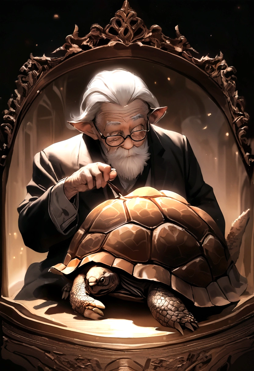 Photo style,Kind old man,Holding,One,Cat with a tortoise shell