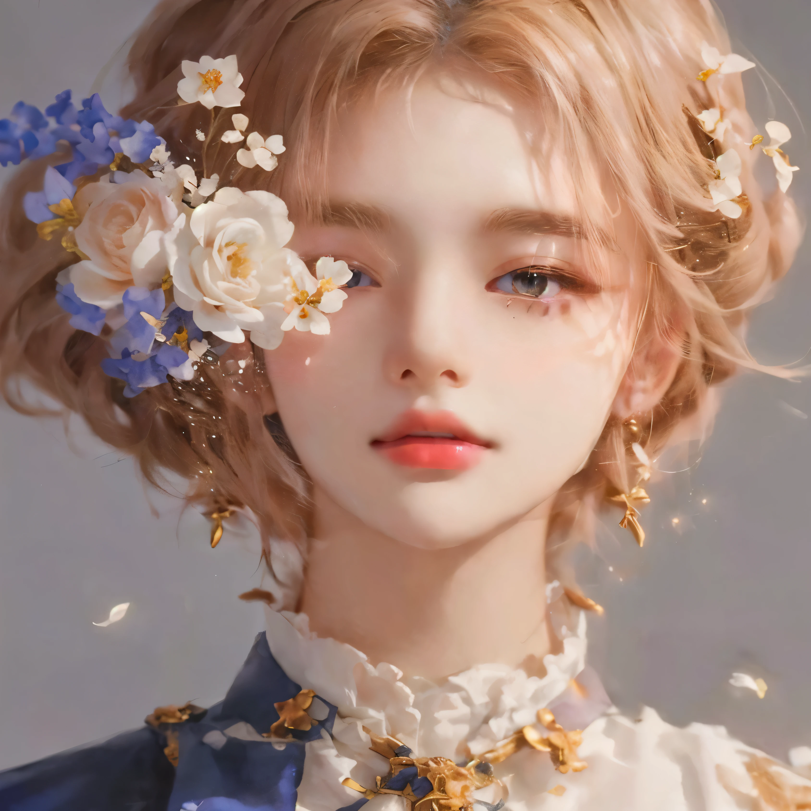 a close up of a beautiful guy with a flower in his hair, guweiz, artwork in the style of guweiz, beautiful digital illustration, stunning anime face portrait, beautiful anime portrait, detailed beautiful face, beautiful portrait image, trending on artstration, guweiz masterpiece, exquisite digital illustration, beautiful character painting, detailed beautiful portrait, high quality portrait, beautiful delicate guy with porcelain skin