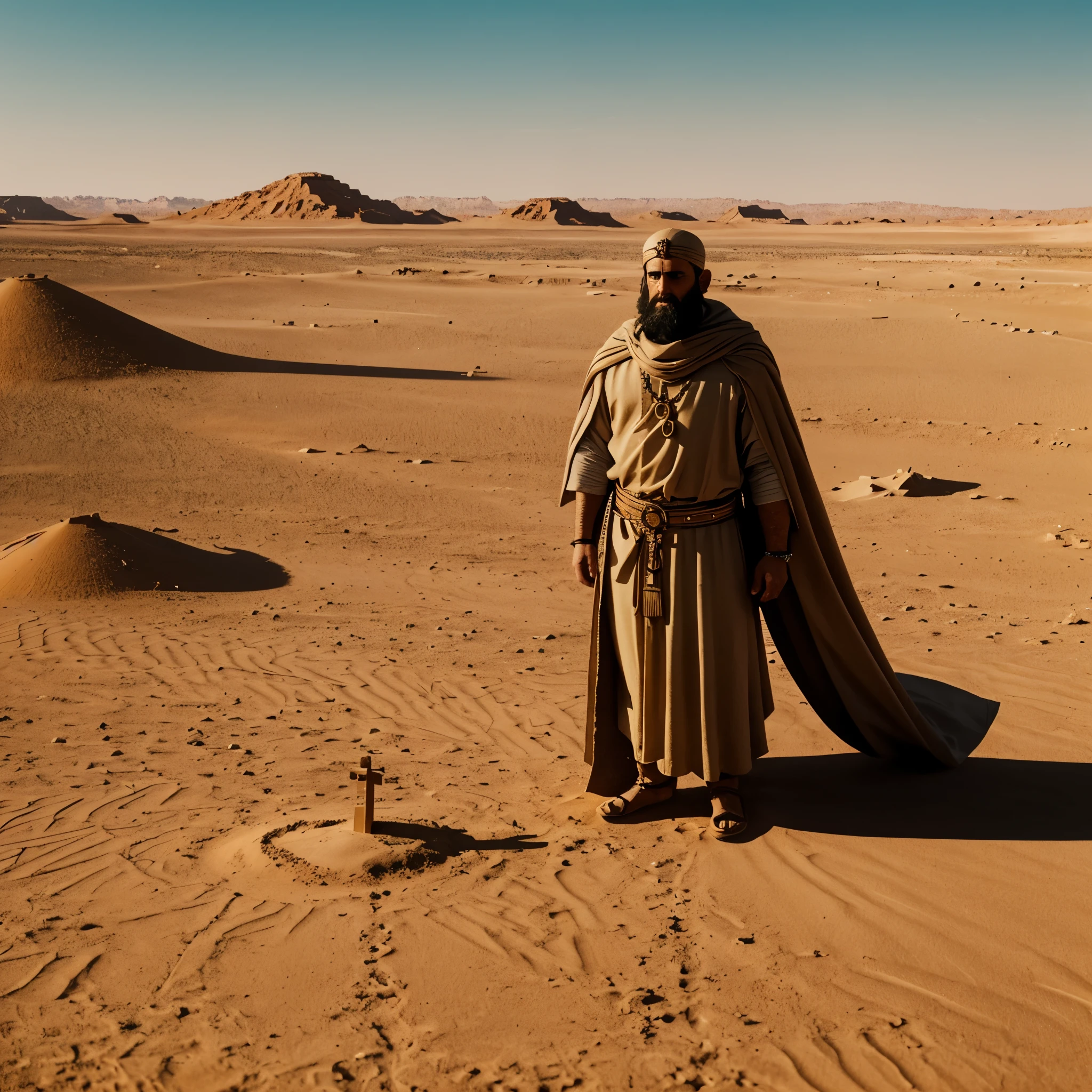generate an image that refers to god Seth, in the desert where the character is small in the image