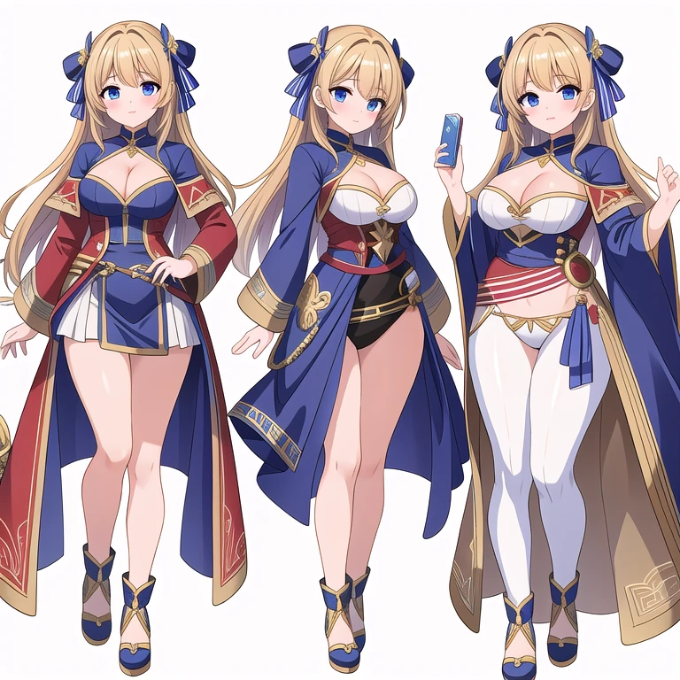 masterpiece, best quality, solo, casual outfits, ((white background)), full body, multiple views, thong, cleavage, high fantasy outfits,