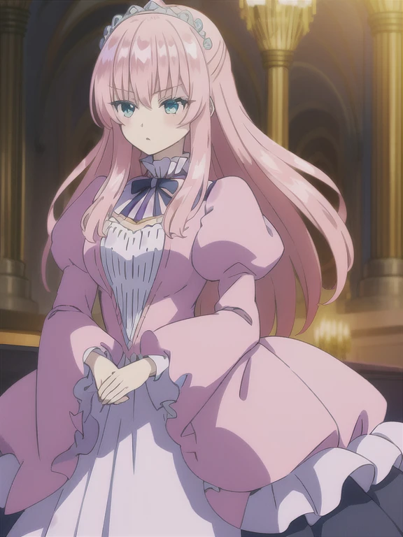 ((Best quality))),((Ultra-detailed)),((illustration)),((Disheveled hair)),((frilld)),(1 girl),(Solo),
1girl,holding,looking_at_viewer,open_mouth,solo,rating:safe,black_bow,bow,clothing,crown,dress,female,frilled_dress,frills,hair_flaps,headwear,juliet_sleeves,long_hair,long_sleeves,makaria,:o,puffy_sleeves,red_dress,scepter,standing,wide_sleeves,
pink_hair,aqua_eyes,
