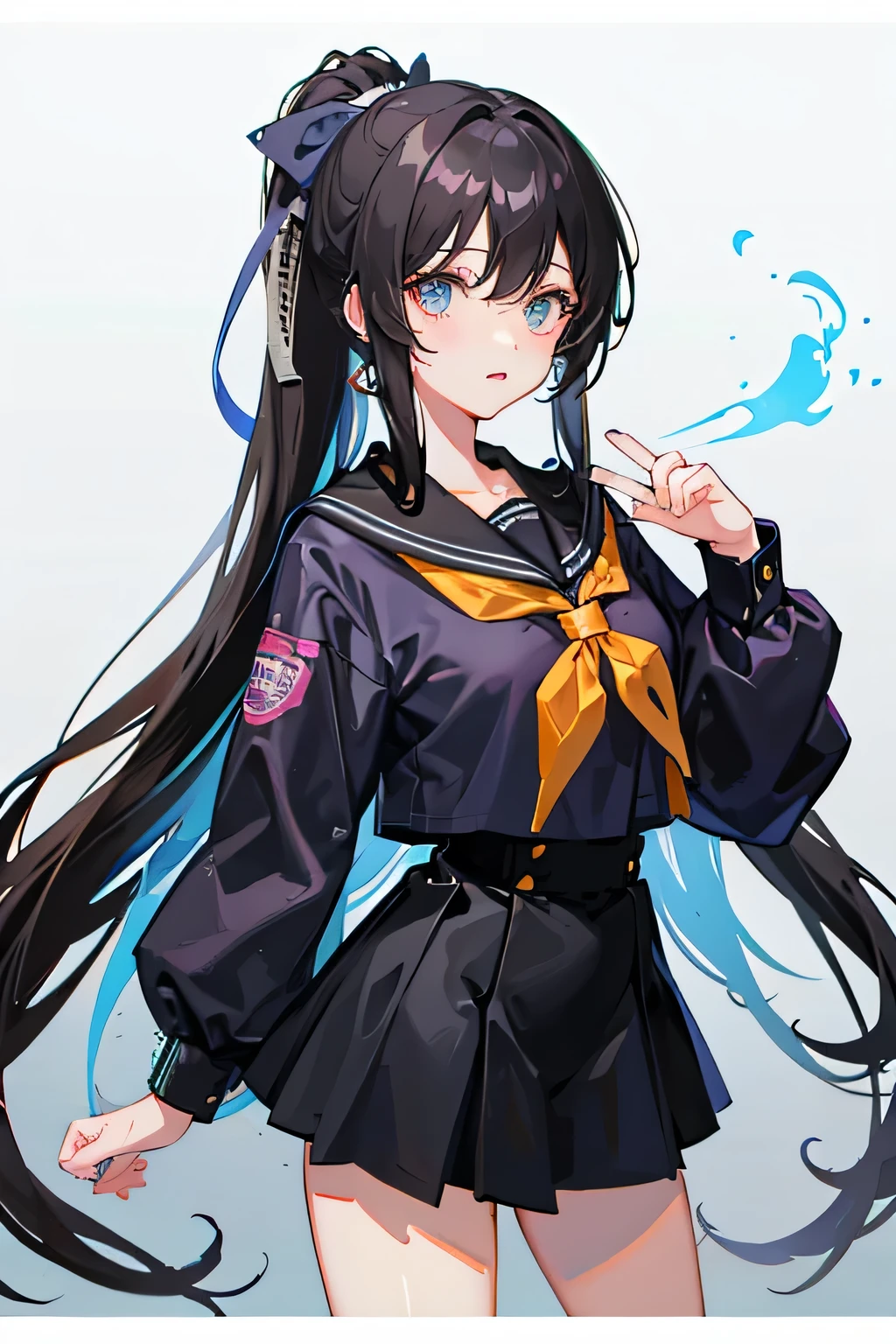 Long ponytail、high school girl、Character portrait、No background