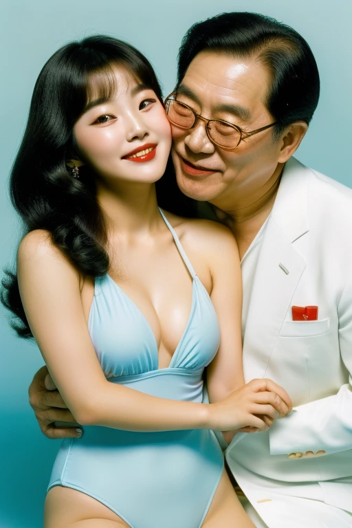 (((1 korean young girl and 1 old korean man having a deep kiss))), {1 korean girl, (best quality,4k,8k,high res,masterpiece:1.2),ultra-detailed,(realistic, photorealistic,photo-realistic:1.37), ((best quality)), ((masterpiece)), (detailed), a waitress from the 1950s in a sexy short tight uniform, ((whole-body)), 1950s make-up and hair, ((crowded 1950s diner)), big breasts, strikingly beautiful, delicate facial features, porcelain skin, expressive eyes, black hair, red lips, erotic pose, ((classic 1950s curvy hour-glass pin-up girl figure)), ((classic Korean teen facial features with long eyelashes)),((ultra-mini skirt showing long shapely legs)) },(((60 years old korean man wearing business suit))), (((60 years old korean man hugging on korean young girl's chest))), focus on old man,