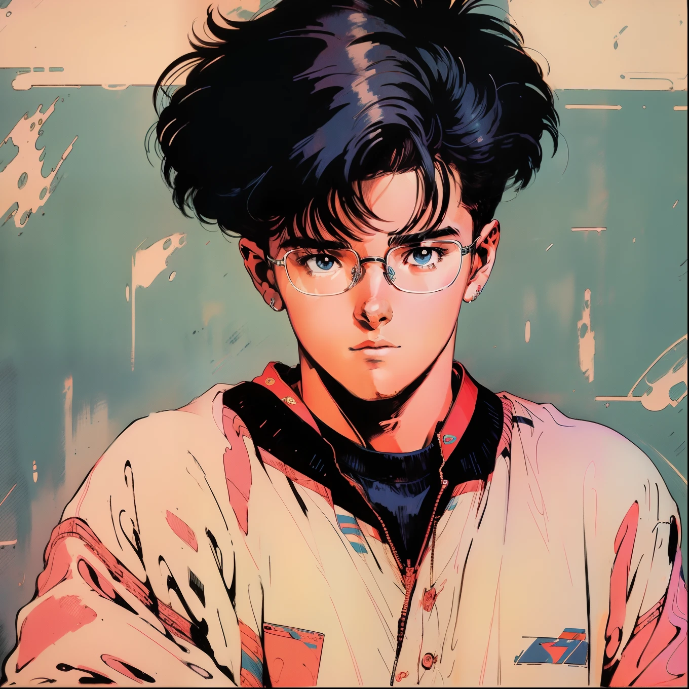 1990s anime, boy, cute, glasses, moreno, masterpiece, 4k, high fade hair, olhos pretos,