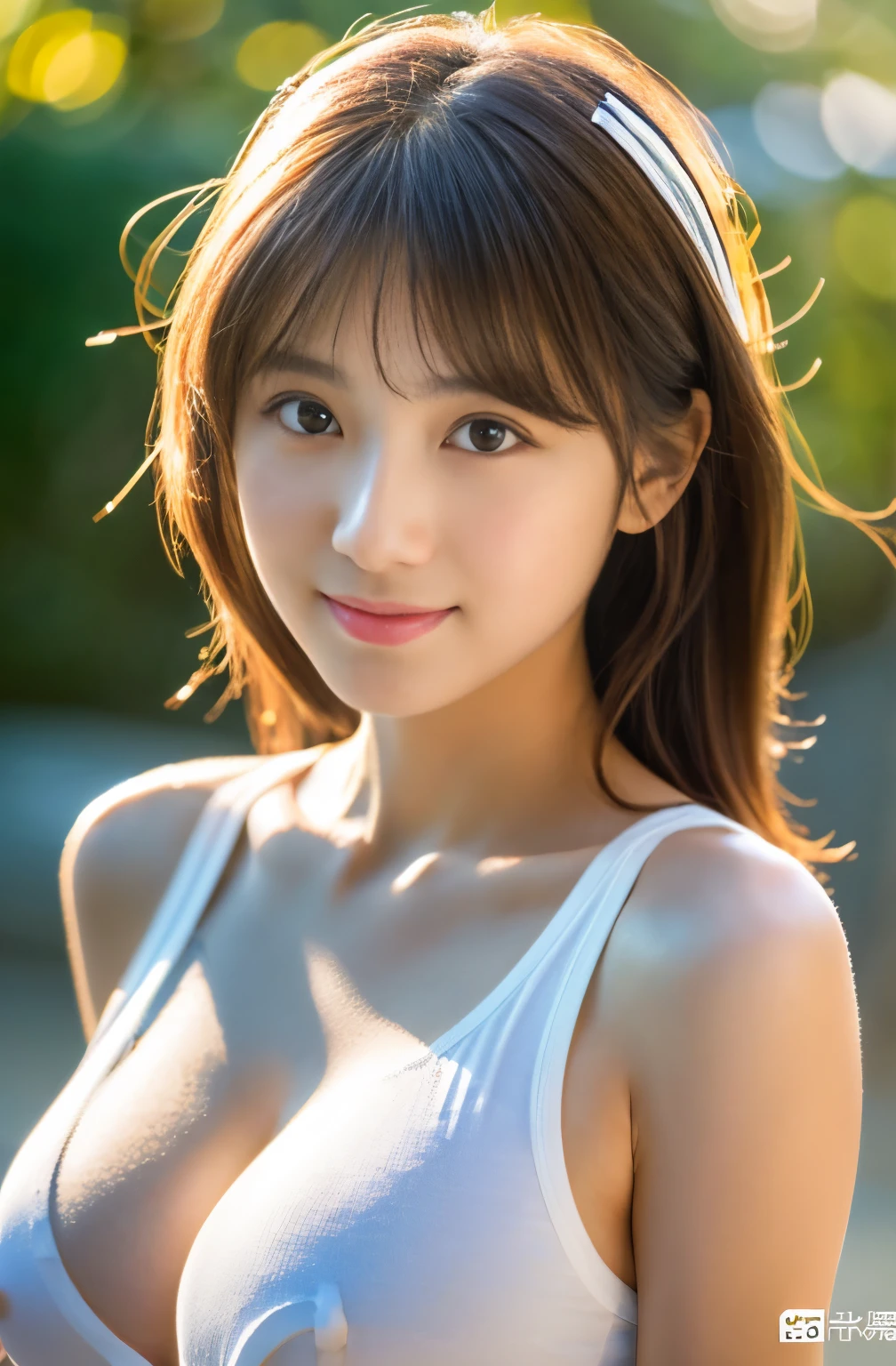 Photorealistic images of solo idols, Morning Musume inspired by Eri Kamei, Radiates charm and beauty. The image is、Must reflect a real person of the highest quality, Powered by Ultra-HD (16 K) resolution, crisp detail, Vivid colors, Dynamic Range, Soft bokeh, Delicate texture of breasts, Realistic realism, Pin Sharp Focus. 、The camera setup is、Nikon D850 and NIKKOR Z 58mm Boobs Boobs Boobs Boobs F。/0.95 S Noct lens,  The setting must be ISO , F/0.95, Shutter speed is 1/60.