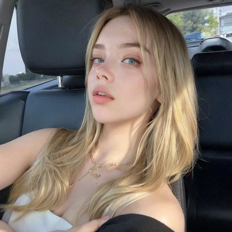 Mujer rubia con el pelo largo sacando la lengua en el coche., sydney sweeney, sentada en su auto, bella delfina, angelablanca, Anya Taylor Joy, Lengua fuera, Dasha Taran, Anna Nikonova aka Newmilky, Victoria Gavrilenko, nodded, lujos, anastasia ovchinnikova, modelo de instagram, Billie Eilish