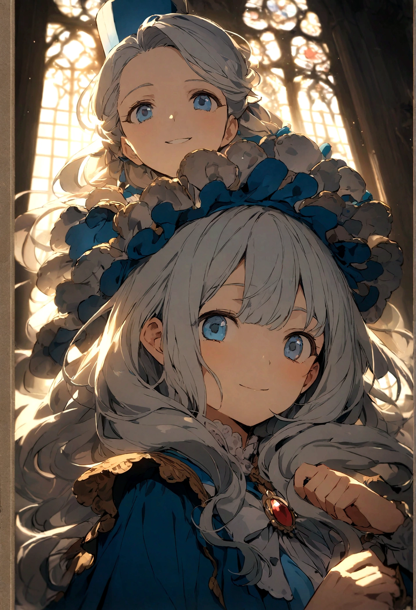 Land of Water、Ocean、Baroque architecture、Blue Top Hat、A 20-year-old woman with an innocent smile
