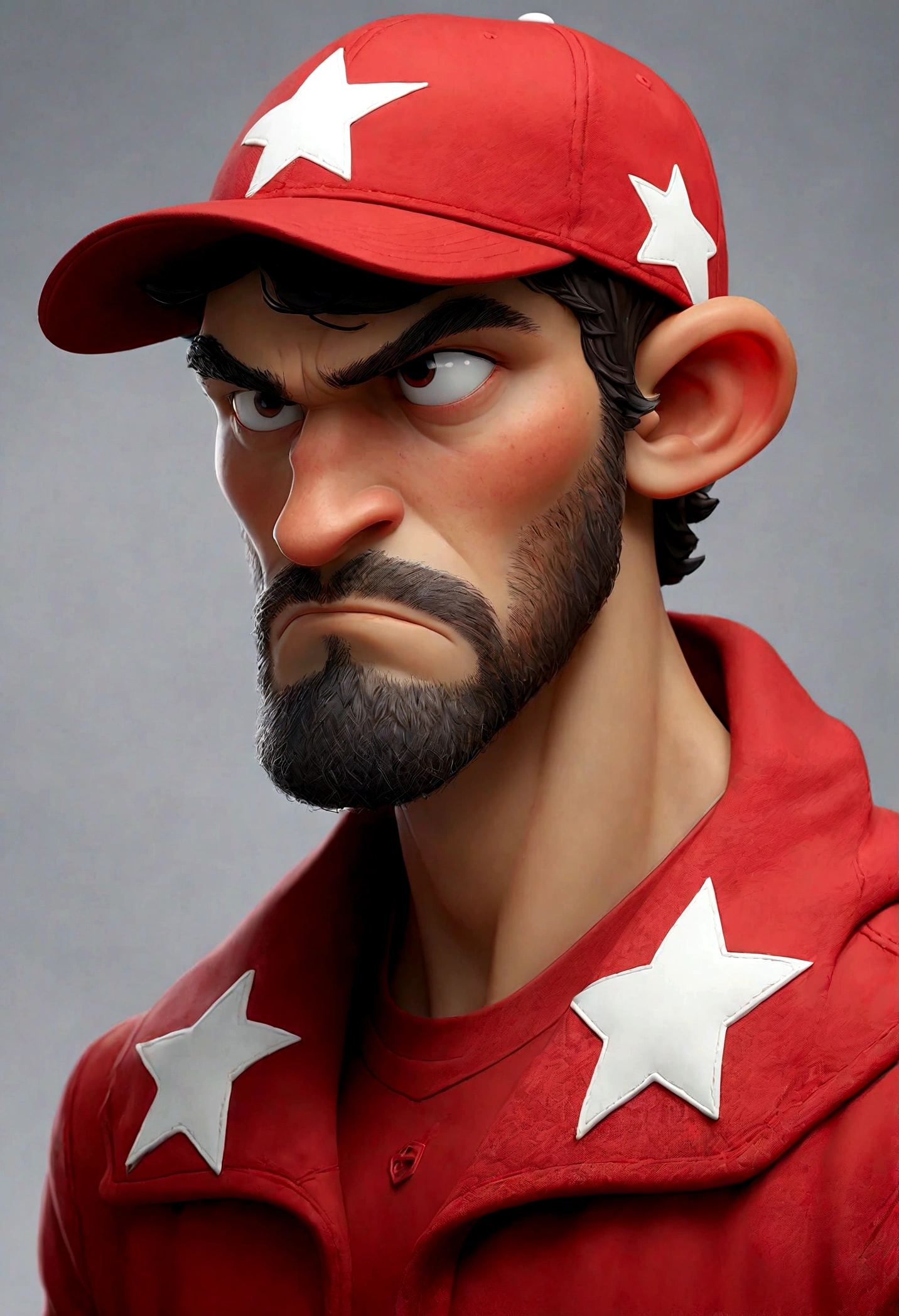 homem com roupa vermelha , red cap with a white star printed on it