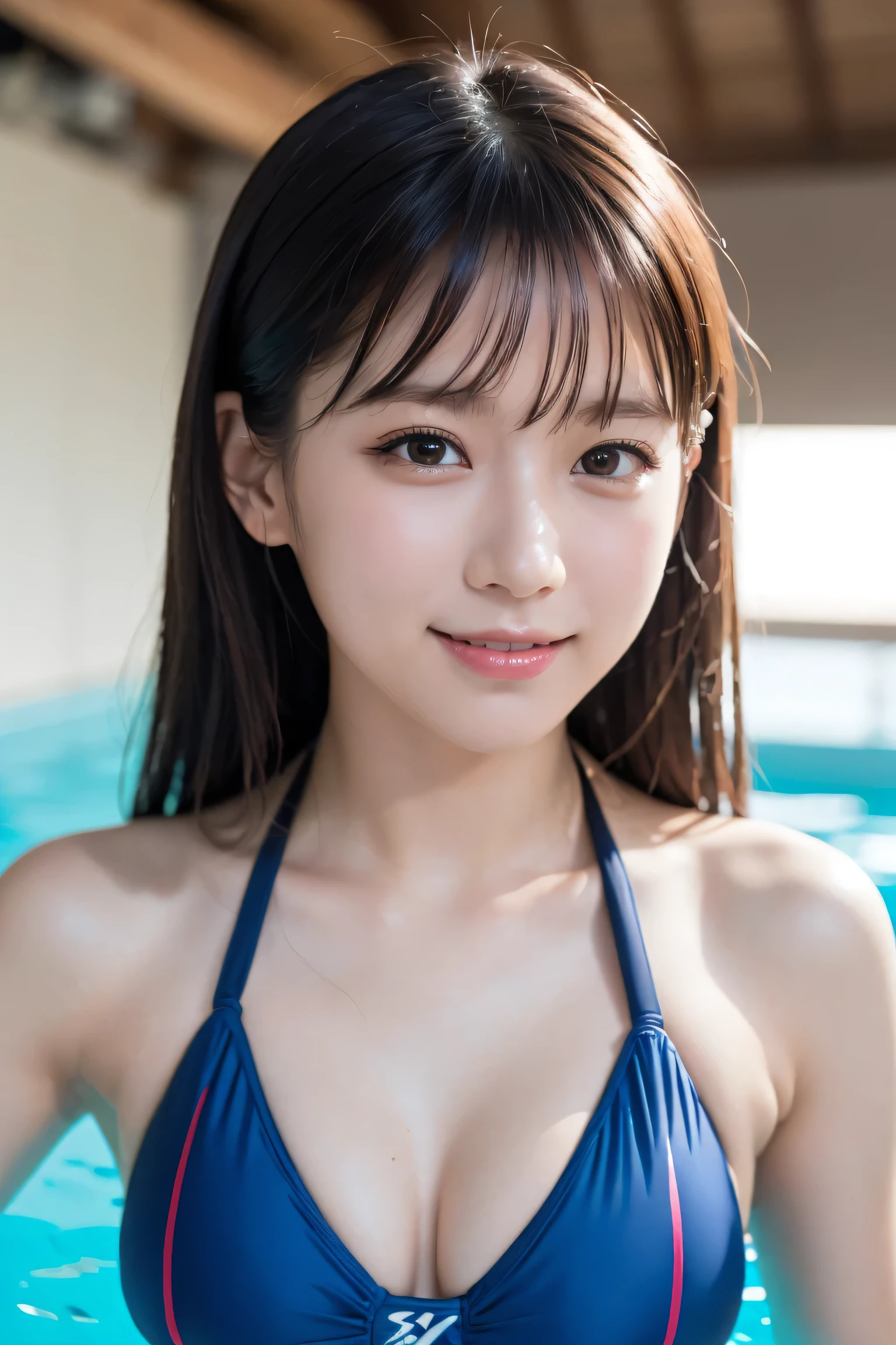 ((Sports Swimwear:1.3)), Swimwear, Skin color, big , smile, (8k, RAW Photos, highest quality, masterpiece:1.2), masterpiece, super detailed, super high quality, (Realistic and photorealistic photography:1. 37), High-resolution RAW color photos, Very delicate and beautiful, highly detailed, 8k wallpaper, wonderful, detailed, Very eye, very detailed, very detailed skin, very thin fingers, very detailed nose, very detailed mouth, Perfect Anatomy, Upper Body, swimming, Transparency, tiny Swimwear, Nogizaka Idol, Korean Idol, Carving the Idol's Pose, 18-year-old, cheap, Cafe, restaurant, Italy, deer, Australia, break ((Upper Eye)), ((angle From above: 1. 3)), From above, Looking into the camera,