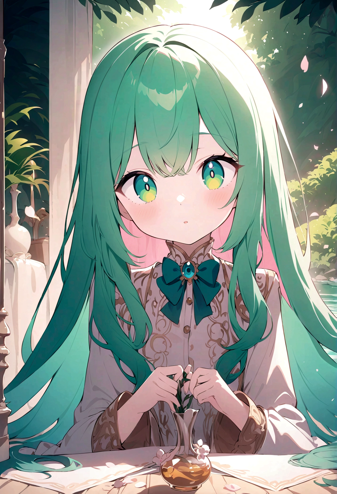 Costumes, long hair, girl, big eyes, Green mountains and clear waters,