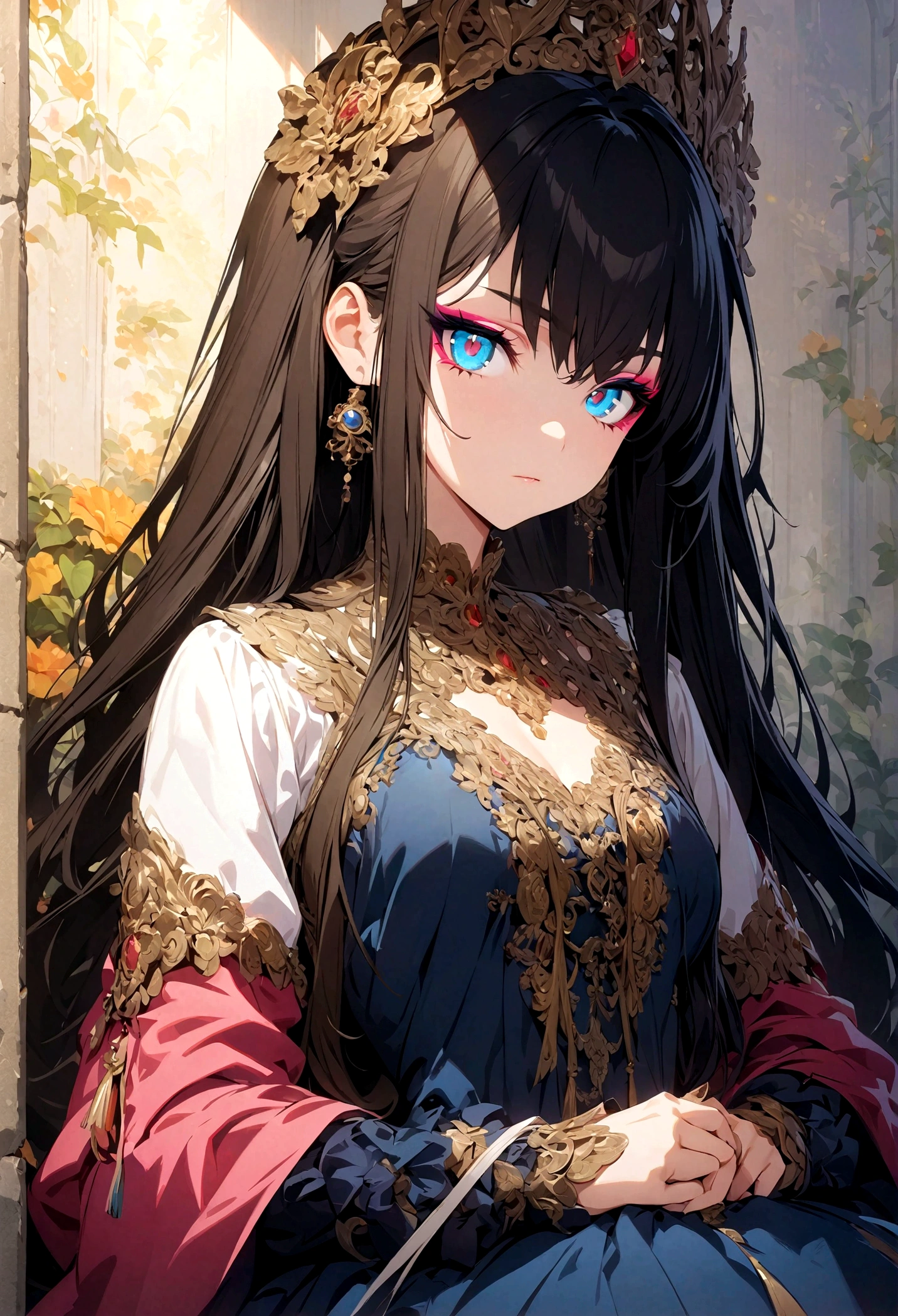 (Extremely detailed CG unity 8k wallpaper),(masterpiece), (best quality), (Extremely detailed), (Best Illustration),(The best shadow), Costumes, long hair, girl, (Sharp eyeliner, Eyeshadow, delicate eyes:1.1),, ,rest,