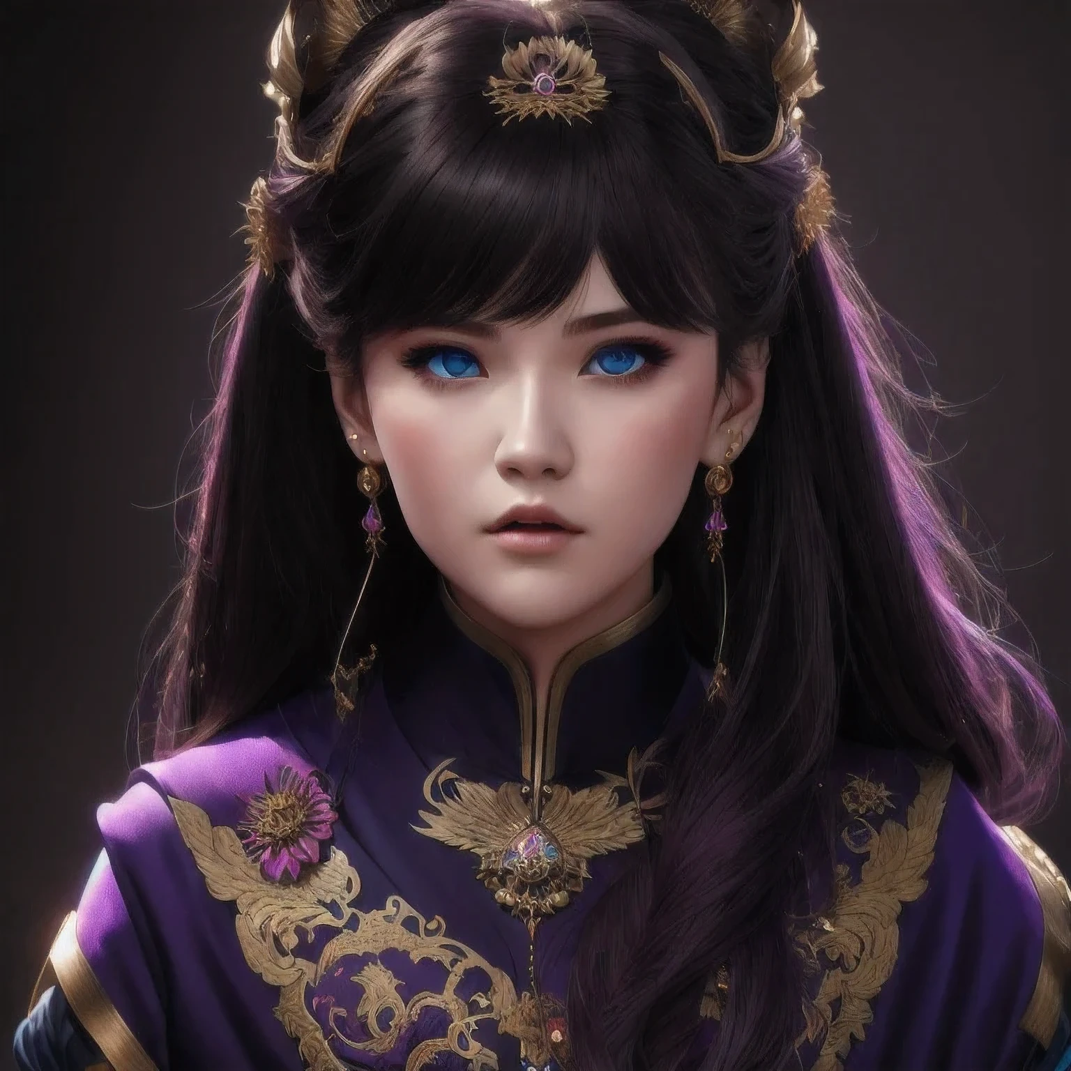 there is a 18 years old in a purple dress holding a dragon, wlop and ross tran, ross tran 8 k, fantasy art style, chengwei pan on artstation, a beautiful fantasy empress, ross tran and wlop, ruan jia and artgerm, the dragon girl portrait, ig model | artgerm, artgerm and ruan jia，beautiful
1girl
bangs
blue eyes
closed mouth
ear piercing
earrings
grey background
hair ornament
jewelry
lips
looking at viewer
military
military uniform
nose
piercing
portrait
realistic
short hair
simple background
solo
upper body