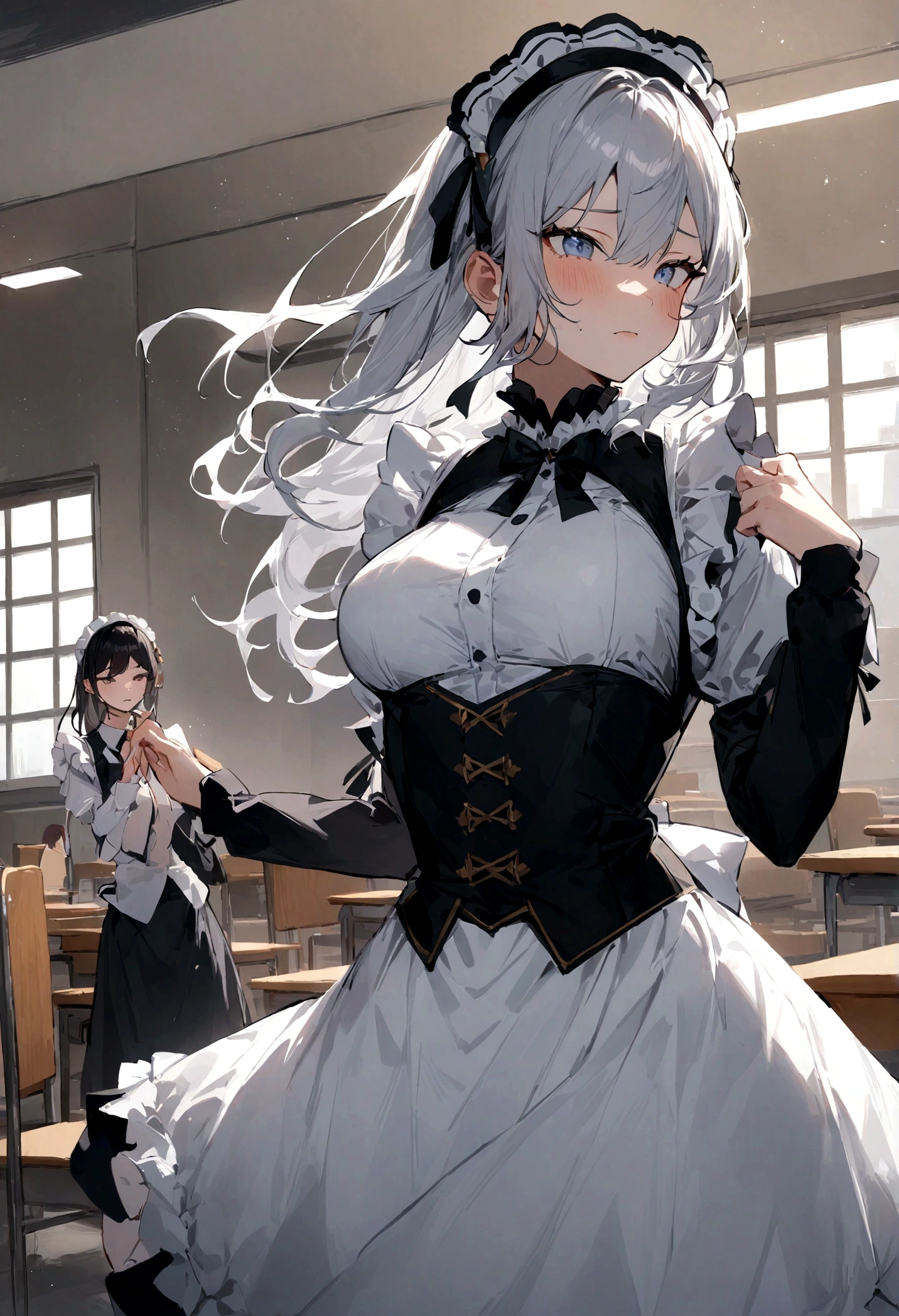 One girl,masterpiece, highest quality, so beautiful, Absurd,
Againm, Again:Zero - A life starting in another world - A demon maid with deep loyalty and affection for the protagonist, Subaru, Demonstrating immense power and emotional depth,((exam:1.3), classroom, exam hall,