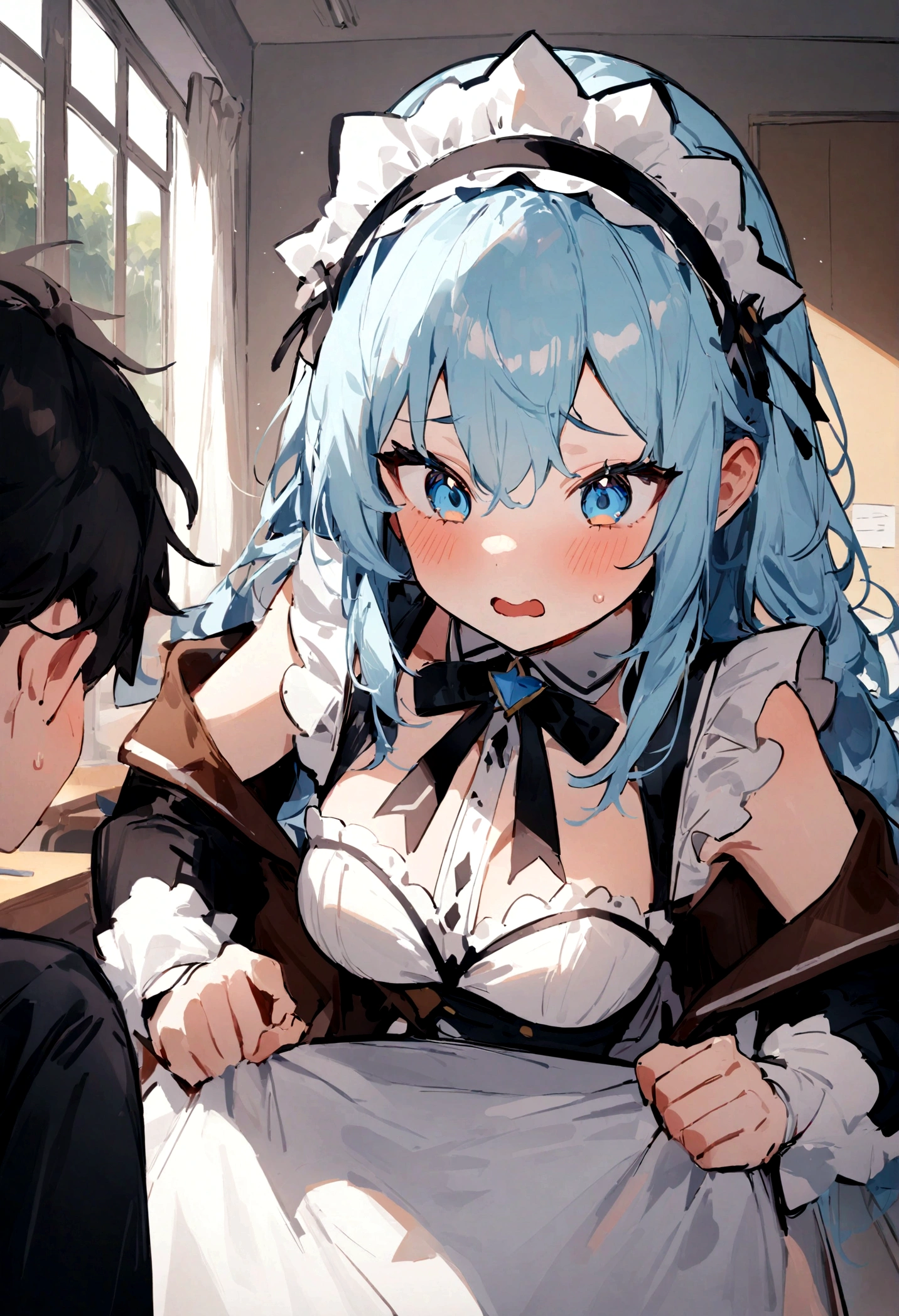 One girl,masterpiece, highest quality, so beautiful, Absurd, Againm, Again:Zero - A life starting in another world - A demon maid with deep loyalty and affection for the protagonist, Subaru, Demonstrating immense power and emotional depth,((exam:1.3), classroom, exam hall,
