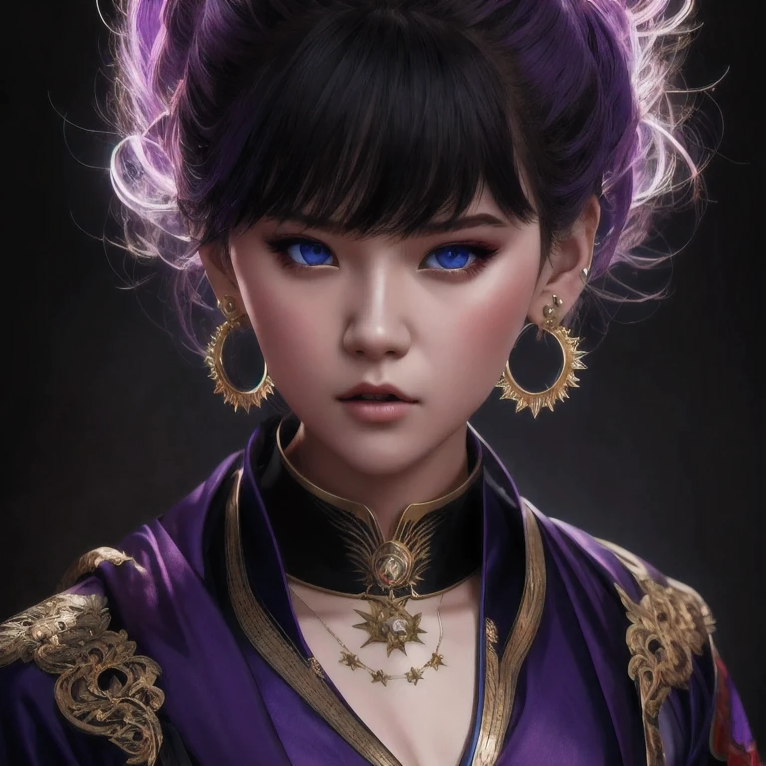 there is a 18 years old in a purple dress holding a dragon, wlop and ross tran, ross tran 8 k, fantasy art style, chengwei pan on artstation, a beautiful fantasy empress, ross tran and wlop, ruan jia and artgerm, the dragon girl portrait, ig model | artgerm, artgerm and ruan jia,beautiful
1girl
bangs
blue eyes
closed mouth
ear piercing
earrings
grey background
hair ornament
jewelry
lips
looking at viewer
military
military uniform
nose
piercing
portrait
realistic
short hair
simple background
solo
upper body