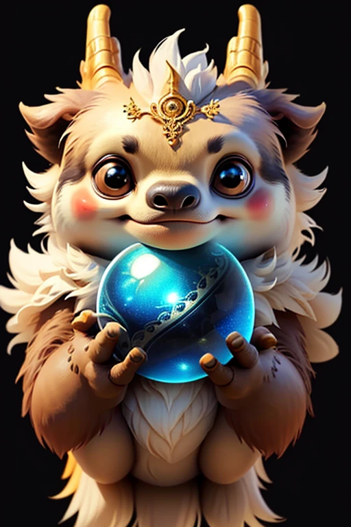 Sloth holding a clear ball，majestic，black background，The picture quality is delicate.，k hd，Your expression is kind.