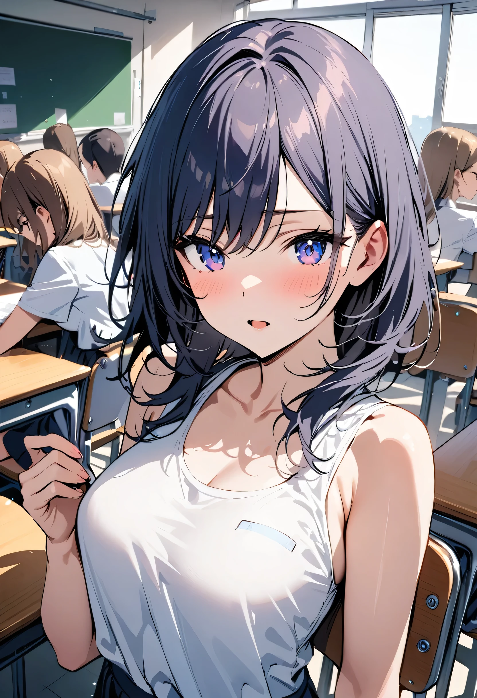 One girl,masterpiece, highest quality, so beautiful, ((exam:1.3), classroom, exam hall,